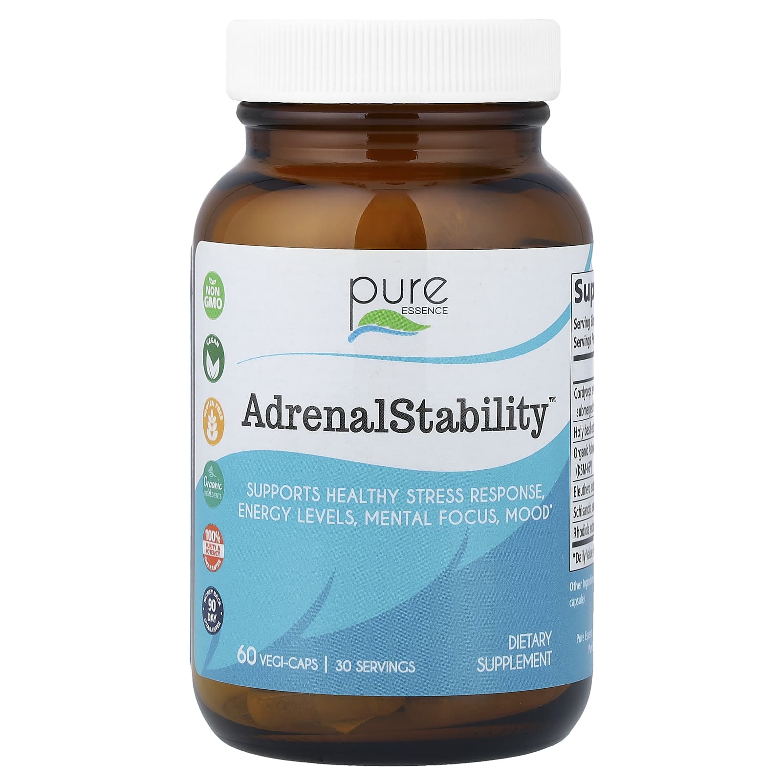 Pure Essence, AdrenalStability™, 60 Vegi-Caps - Image 1