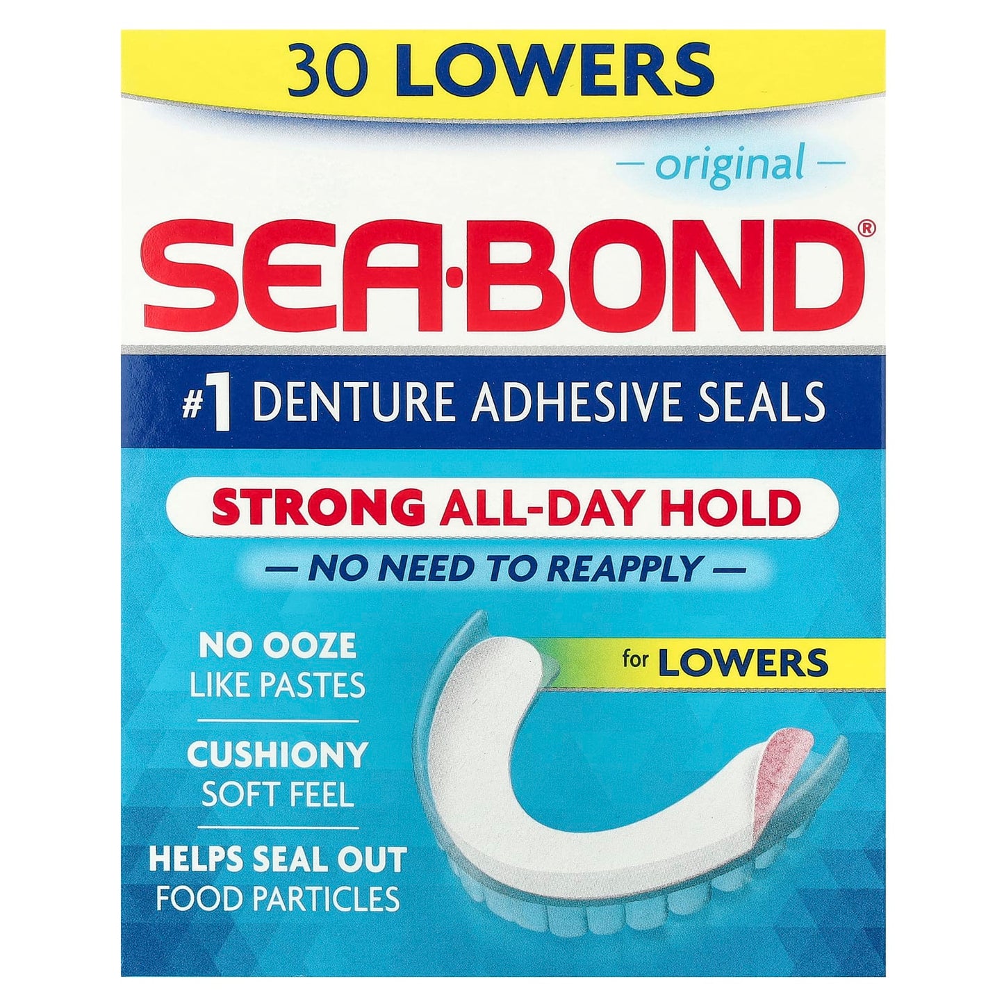 SeaBond, Denture Adhesive Seals, Original, 30 Lowers - Image 1