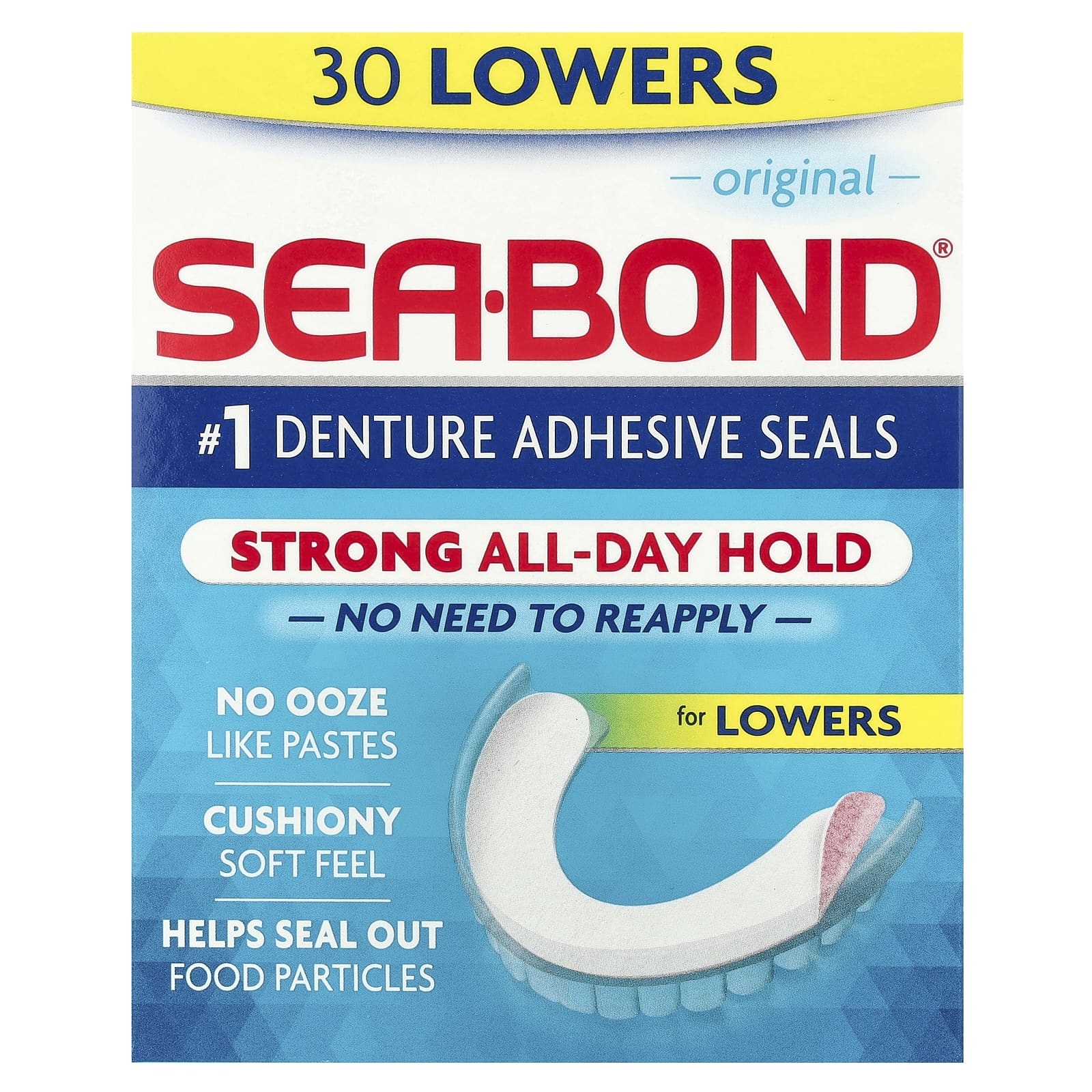 SeaBond, Denture Adhesive Seals, Original, 30 Lowers - Image 1