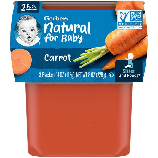 Gerber Natural Carrots for Baby, 2nd Foods, 2-Pack, 4 oz Each - Image 1