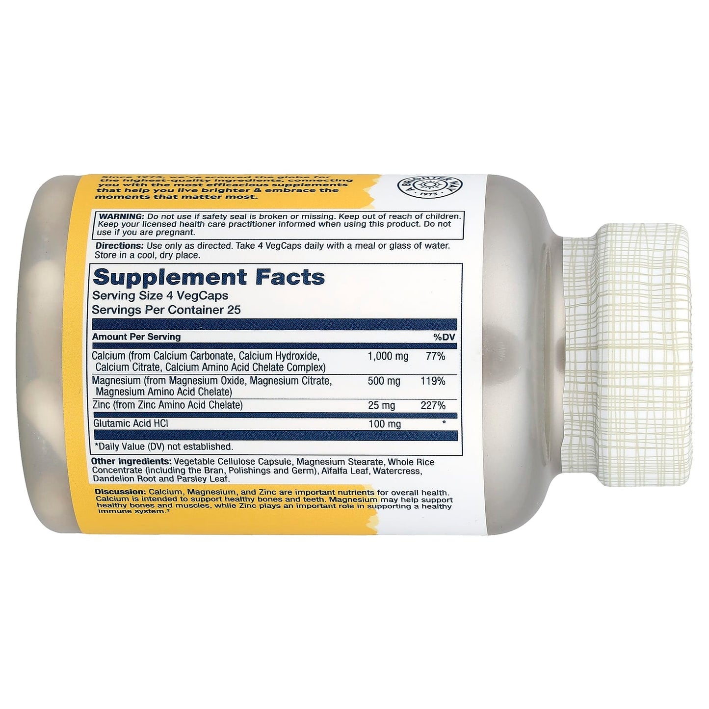 Solaray, Calcium Magnesium Zinc, 100 VegCaps - Image 2