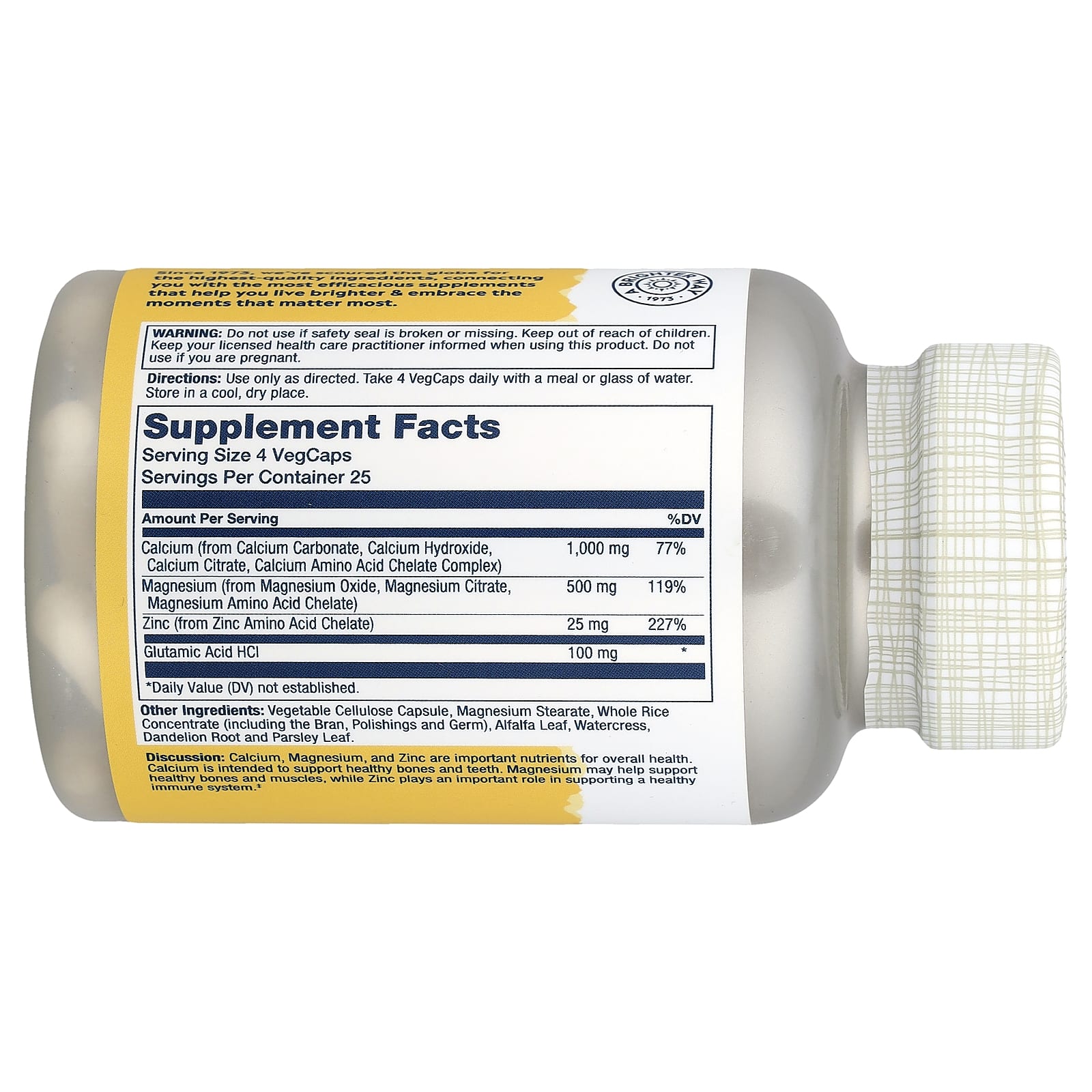 Solaray, Calcium Magnesium Zinc, 100 VegCaps - Image 2