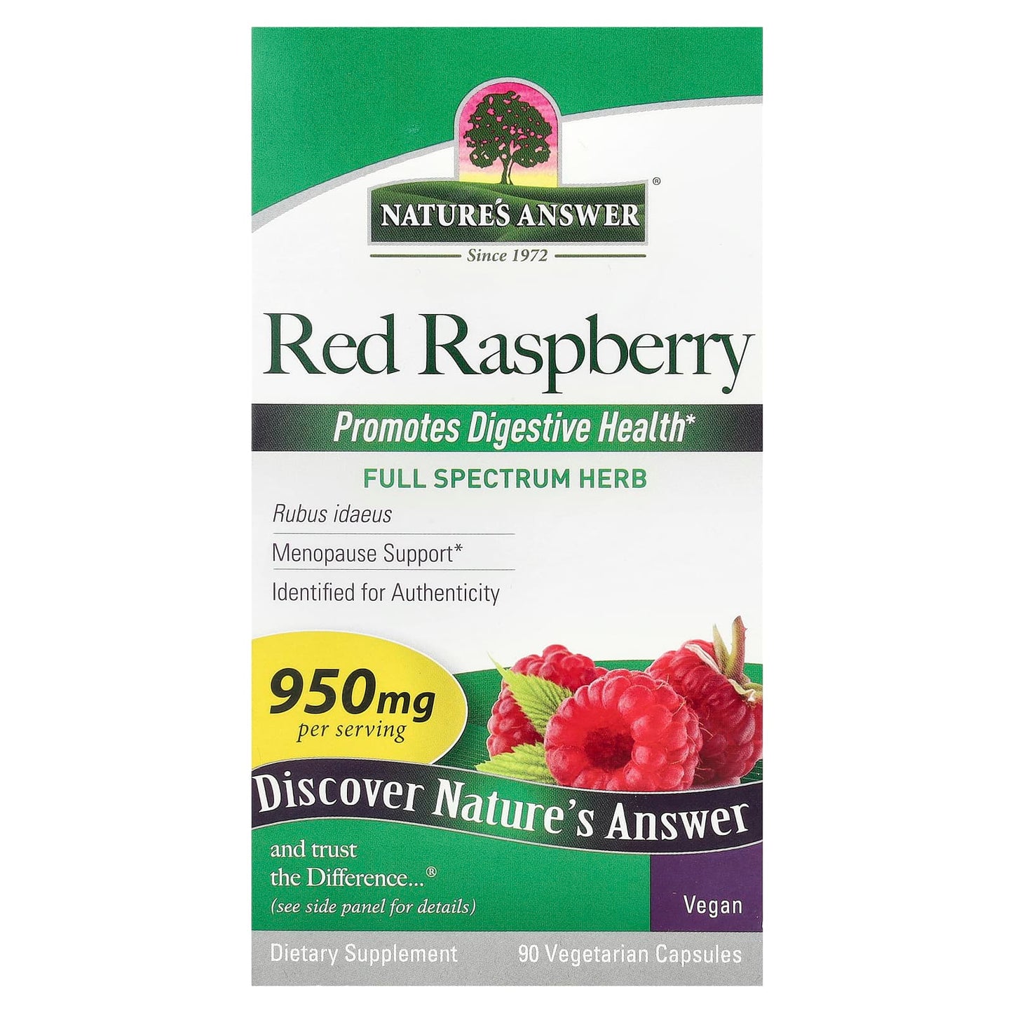 Nature's Answer, Red Raspberry, 950 mg, 90 Vegetarian Capsules (475 mg Per Capsule) - Image 1