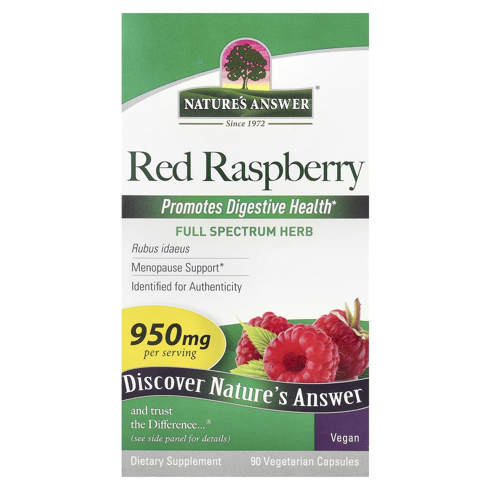 Nature's Answer, Red Raspberry, 950 mg, 90 Vegetarian Capsules (475 mg Per Capsule) - Image 1