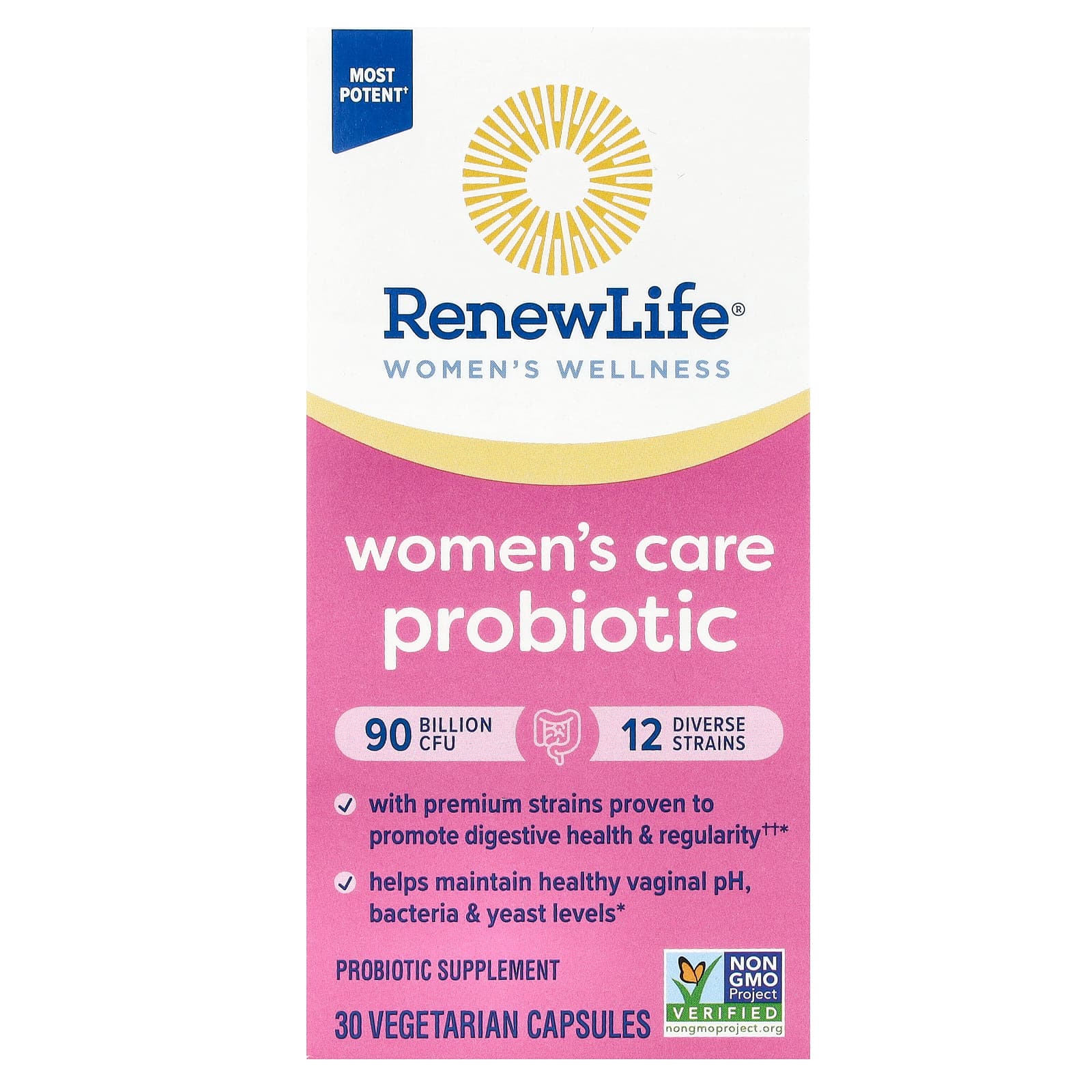 Renew Life, Women's Wellness, Women's Care Probiotic, 90 Billion CFU, 30 Vegetarian Capsules - Image 1