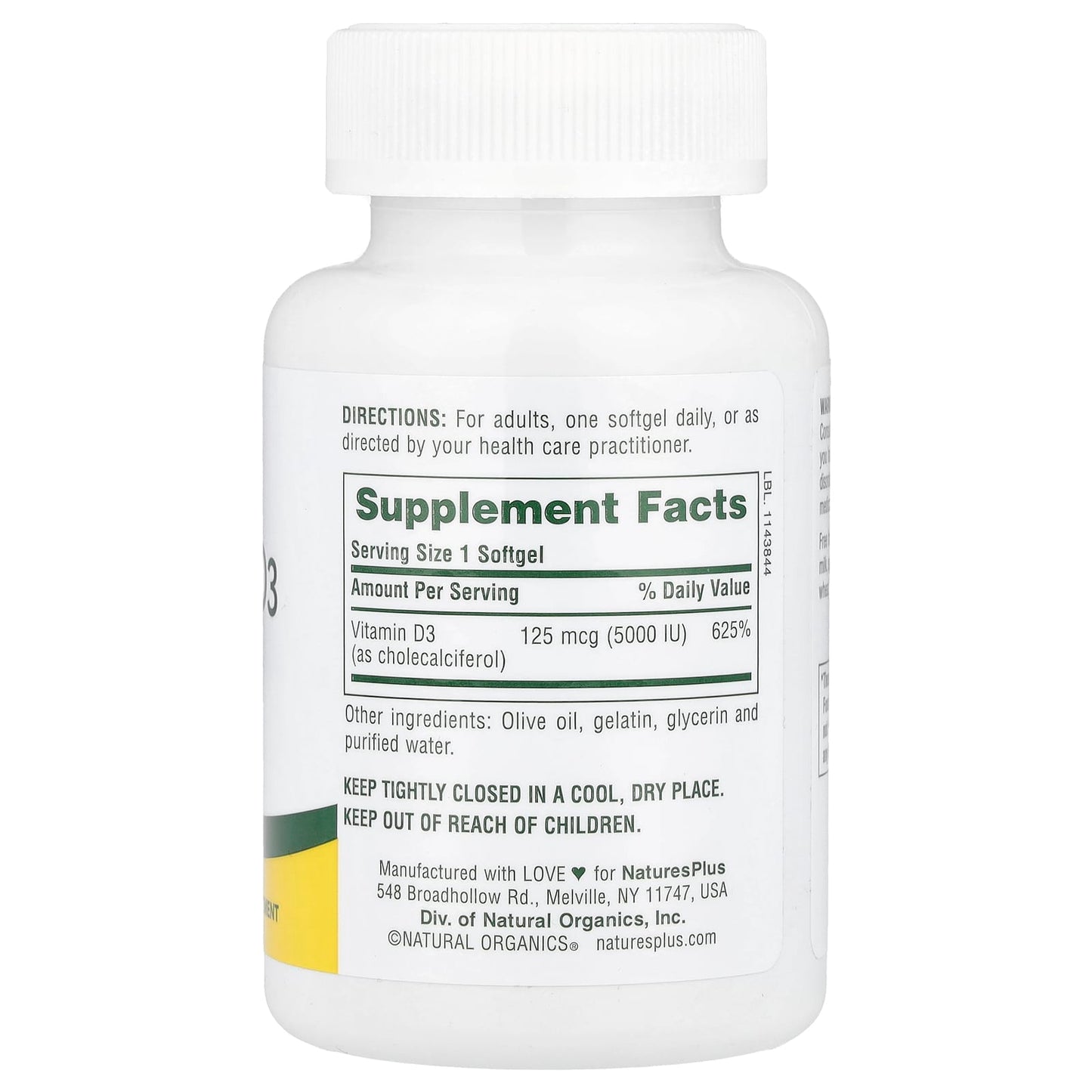 NaturesPlus, Vitamin D3, 125 mcg (5,000 IU), 60 Softgels - Image 2