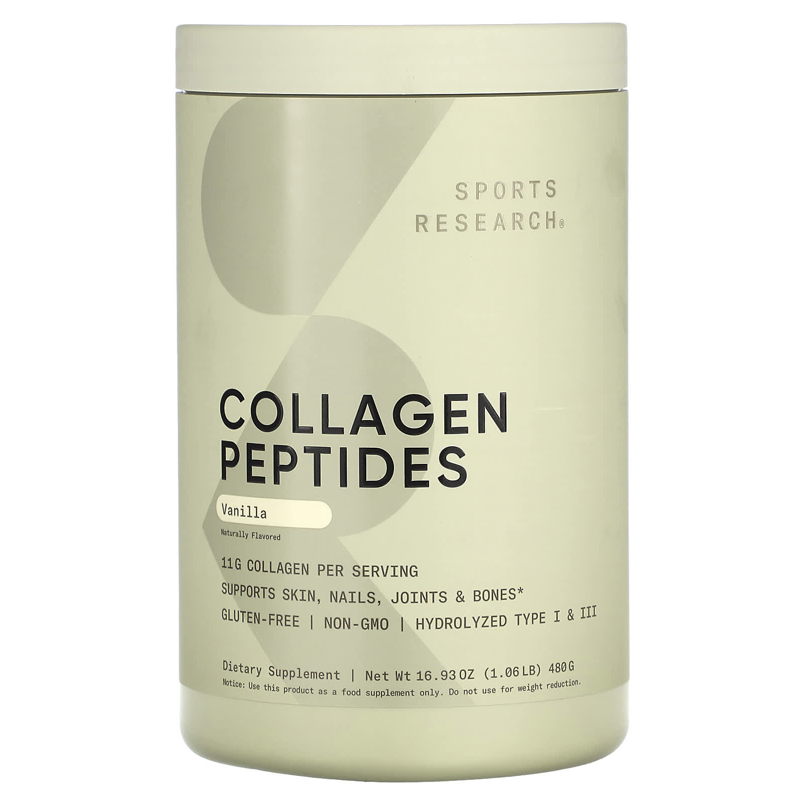 Sports Research, Collagen Peptides, Vanilla , 1.06 lb (480 g) - Image 1