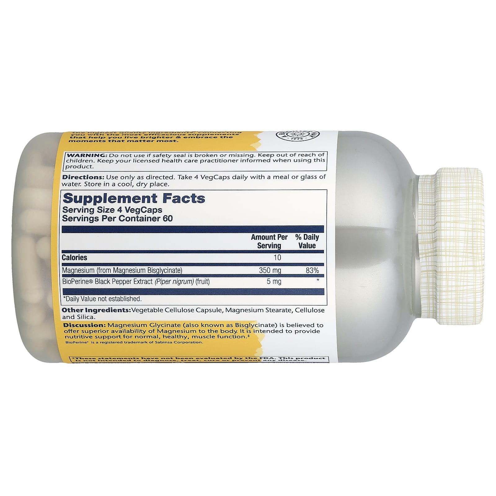 Solaray, Magnesium Glycinate, High Absorption , 350 mg, 240 VegCaps (87.5 mg per Cap) - Image 2
