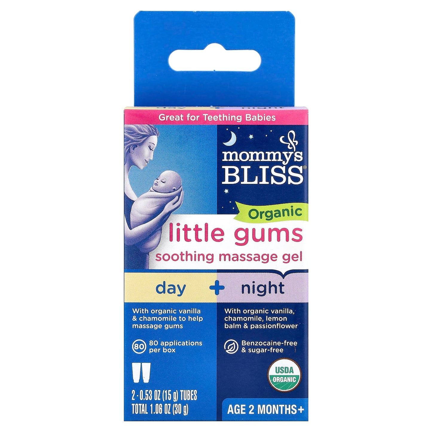 Mommy's Bliss, Organic, Little Gums Soothing Massage Gel, Day/Night Pack, Age 2 Months+, 2 Tubes , 0.53 oz (15 g) Each - Image 1