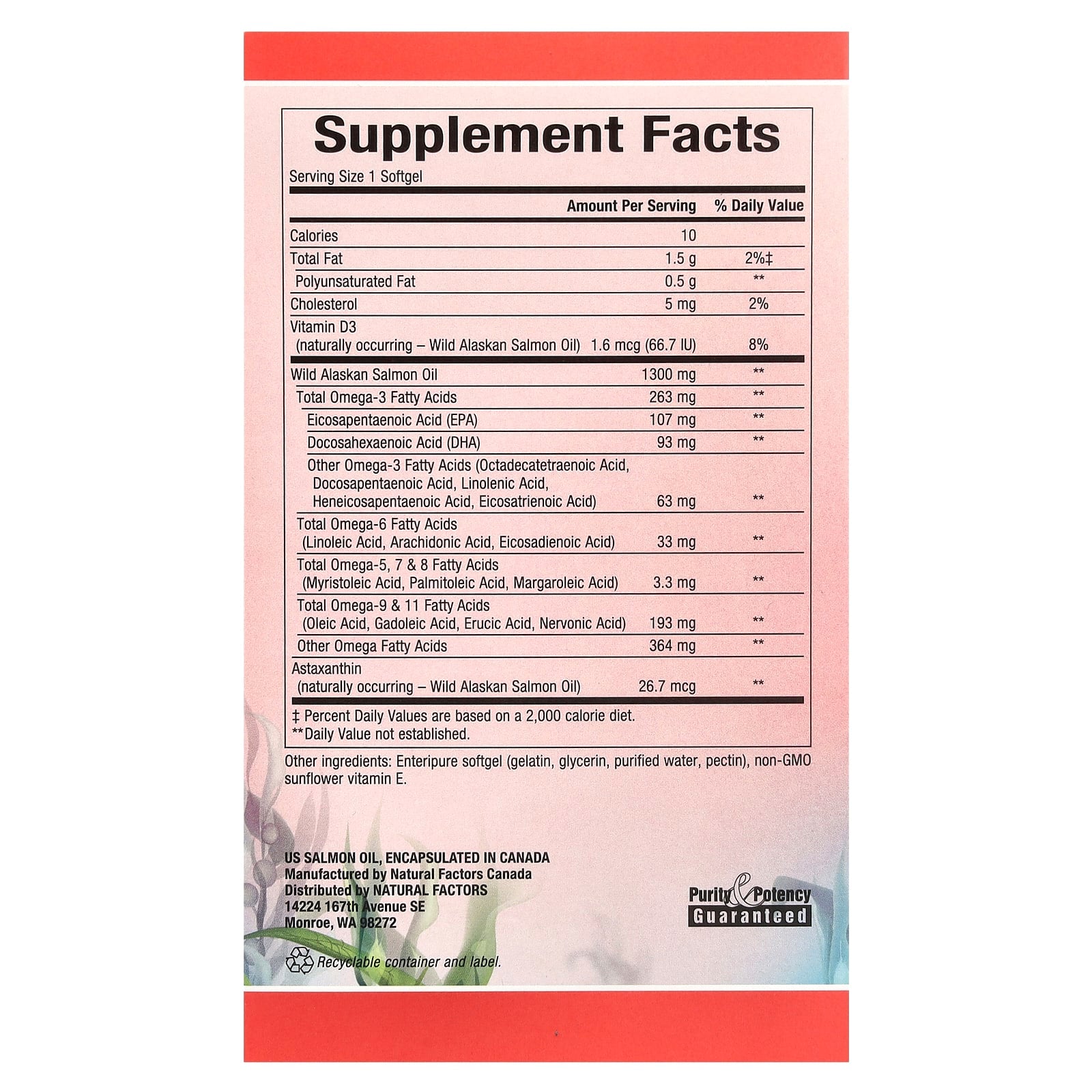 Natural Factors, Complete Omega, 100% Wild Alaskan Salmon Oil, 1,300 mg, 180 Enteripure Softgels - Image 2