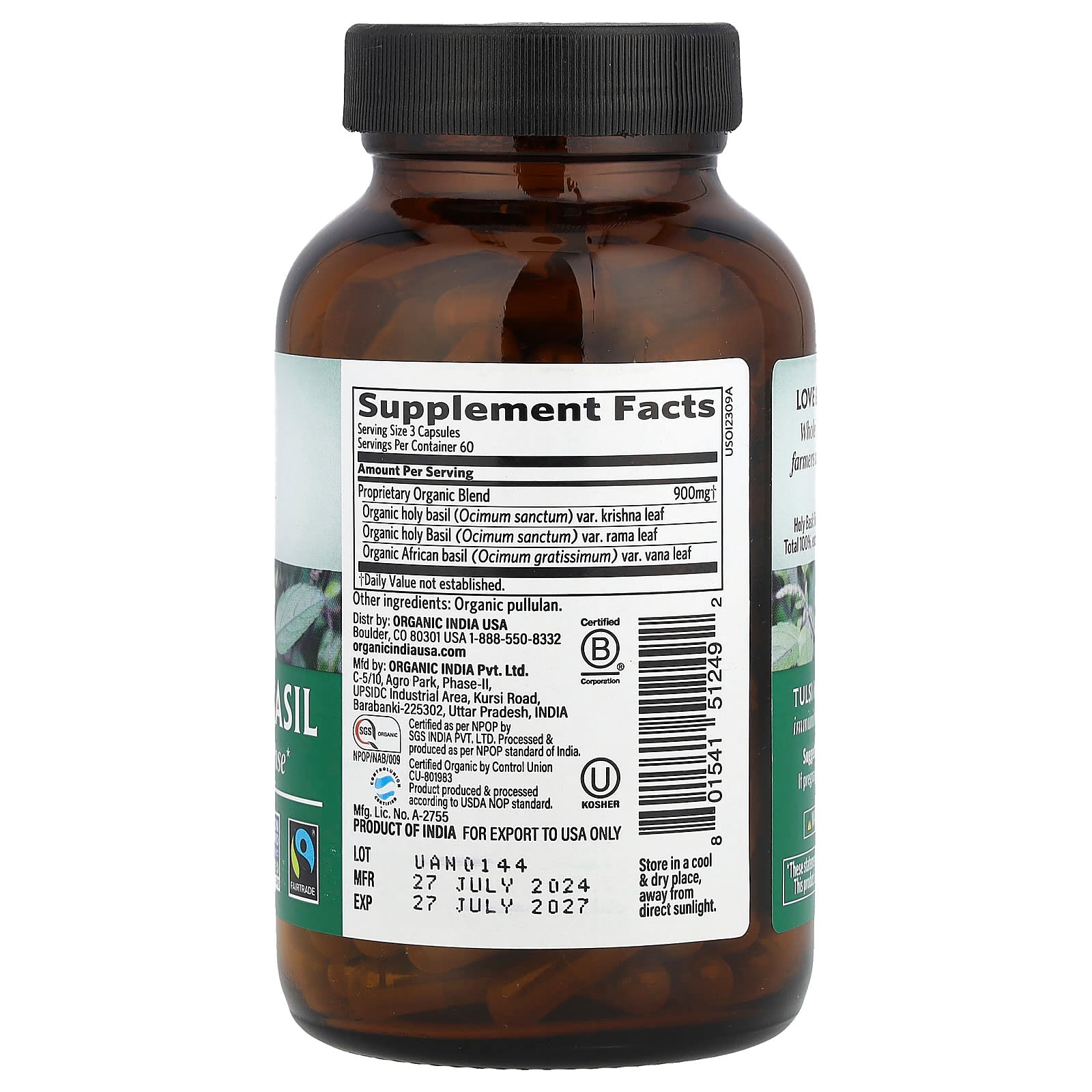 Organic India, Tulsi-Holy Basil, 180 Vegetarian Caps - Image 2