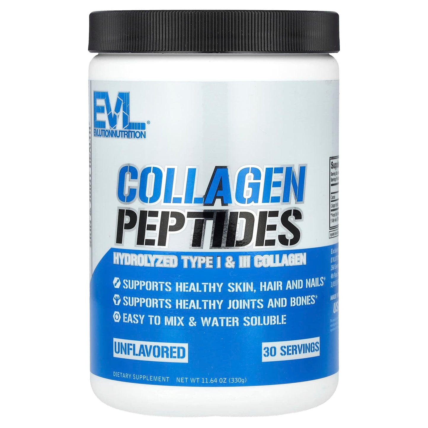 EVLution Nutrition Collagen Peptides 11.64 oz Unflavored - Promotes Healthy Skin, Hair & Joints - Image 1