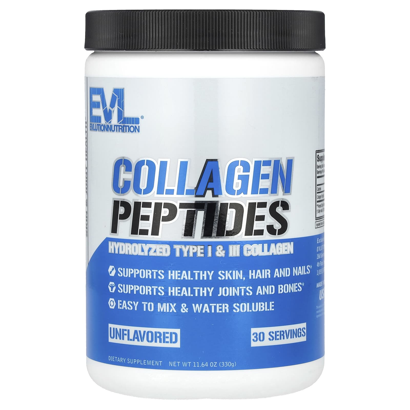 EVLution Nutrition Collagen Peptides 11.64 oz Unflavored - Promotes Healthy Skin, Hair & Joints - Image 1