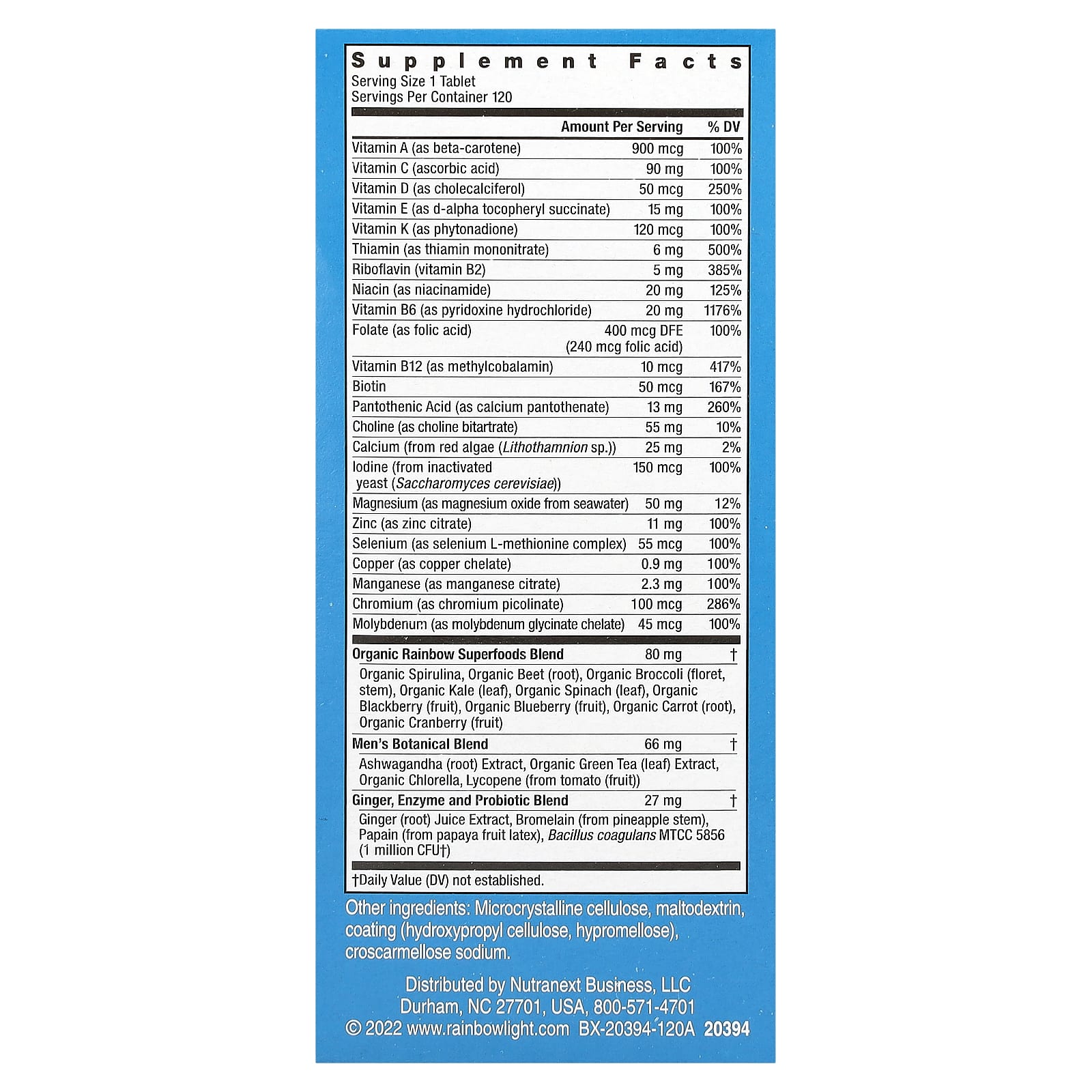 Rainbow Light, Men's One Daily Multivitamin, High Potency, 120 Vegetarian Tablets - Image 2