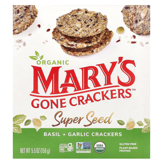 Mary's Gone Crackers, Organic Super Seed Crackers, Basil + Garlic, 5.5 oz (156 g) - Image 1