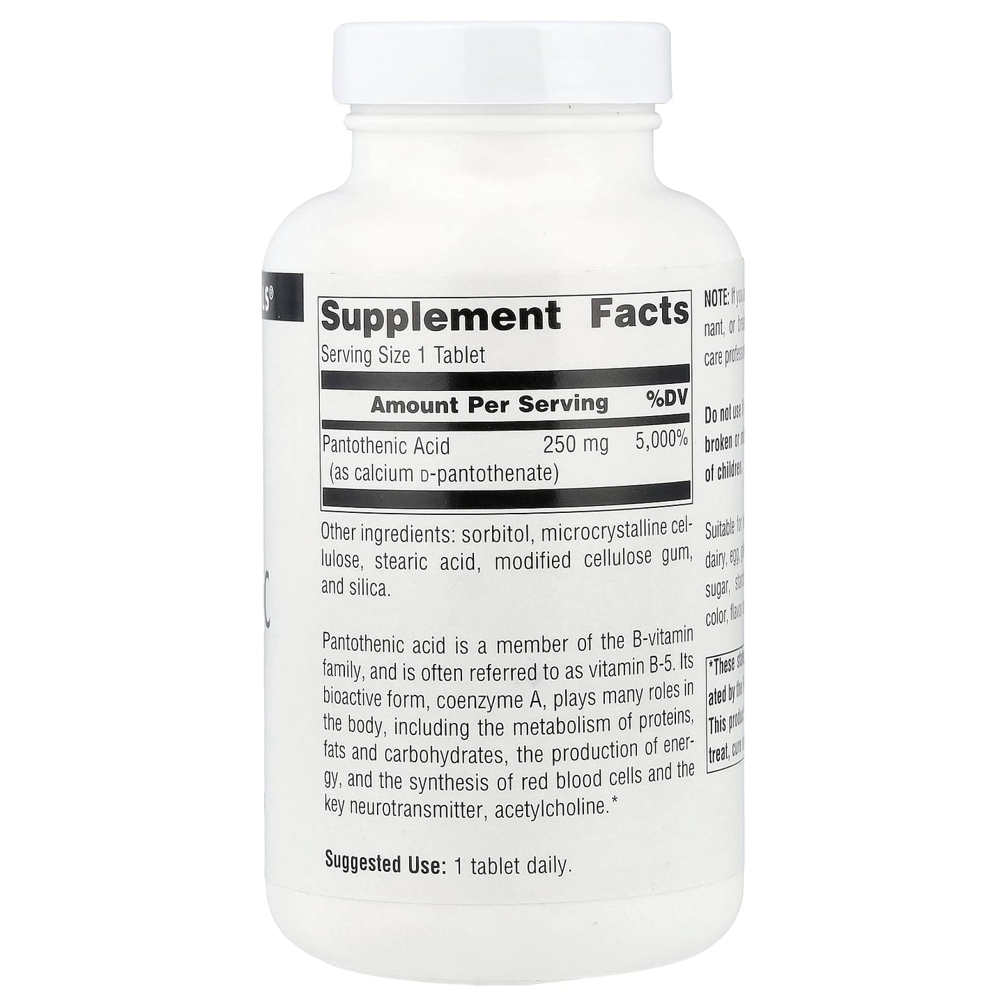 Source Naturals, Pantothenic Acid, 250 mg, 250 Tablets - Image 2