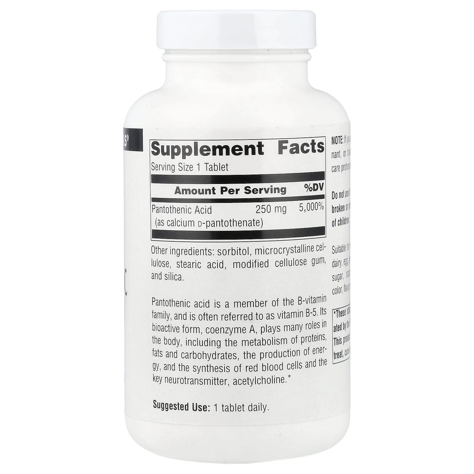 Source Naturals, Pantothenic Acid, 250 mg, 250 Tablets - Image 2