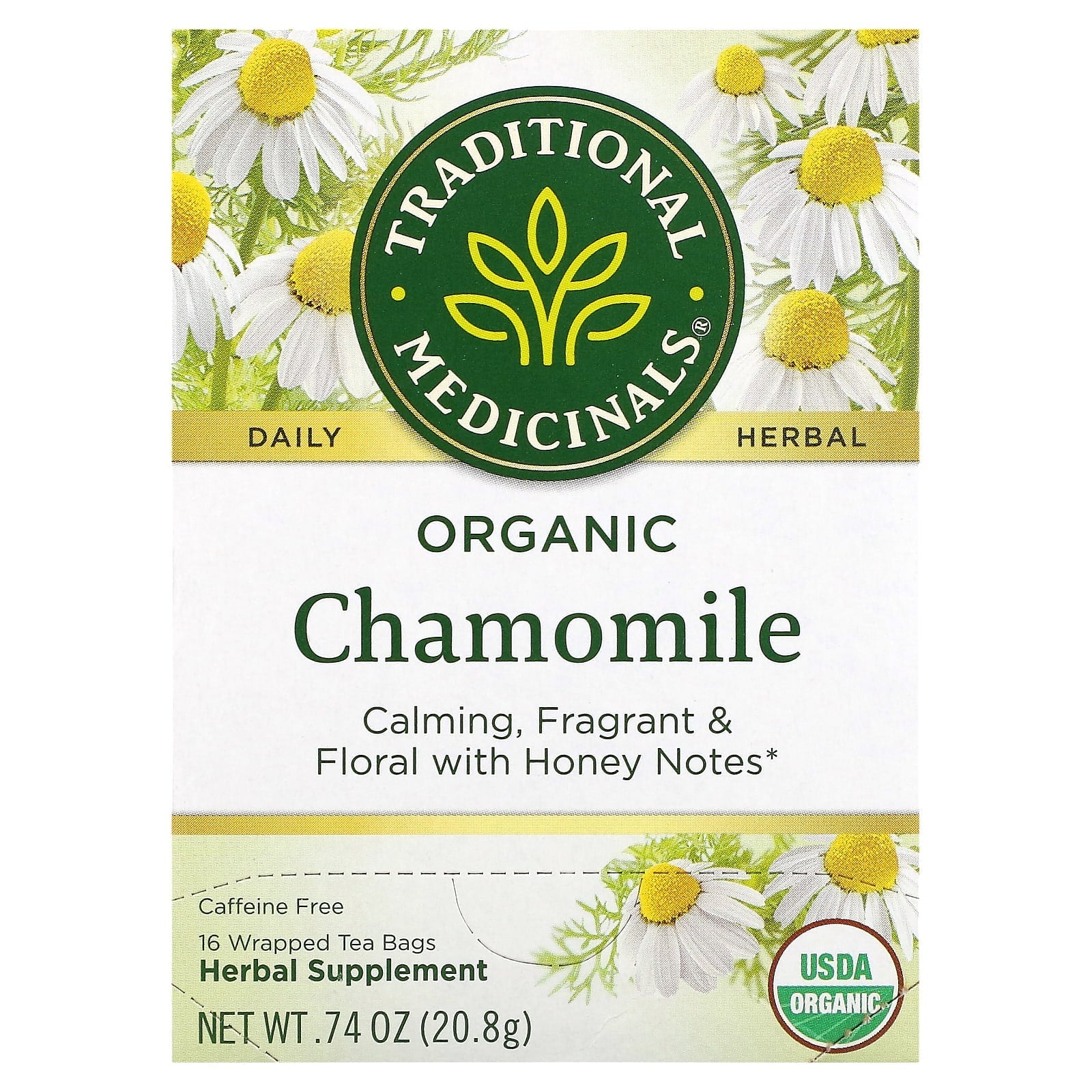 Traditional Medicinals, Organic Chamomile, Caffeine Free, 16 Wrapped Tea Bags, 0.74 oz (20.8 g) - Image 1