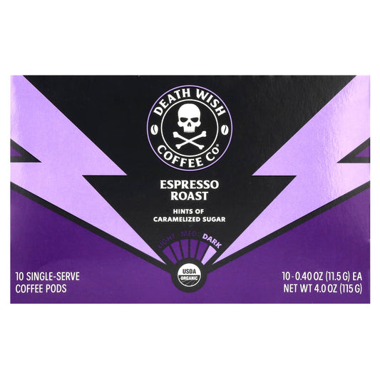 Death Wish Coffee Pods, Espresso Roast, 10 Pods, USDA Organic, Fair Trade - Image 1