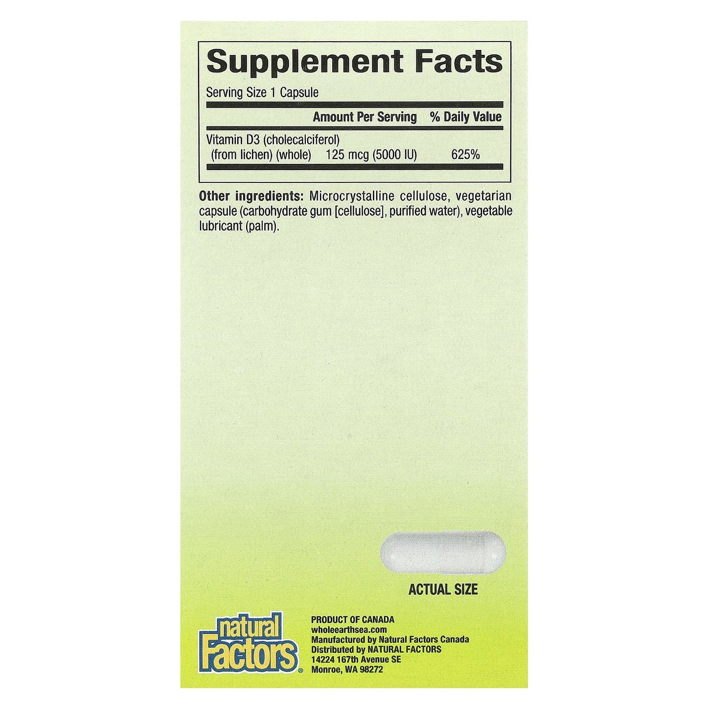 Natural Factors, Whole Earth & Sea®, Vegan Bioenhanced Vitamin D3, 125 mcg (5,000 IU), 60 Vegetarian Capsules - Image 2
