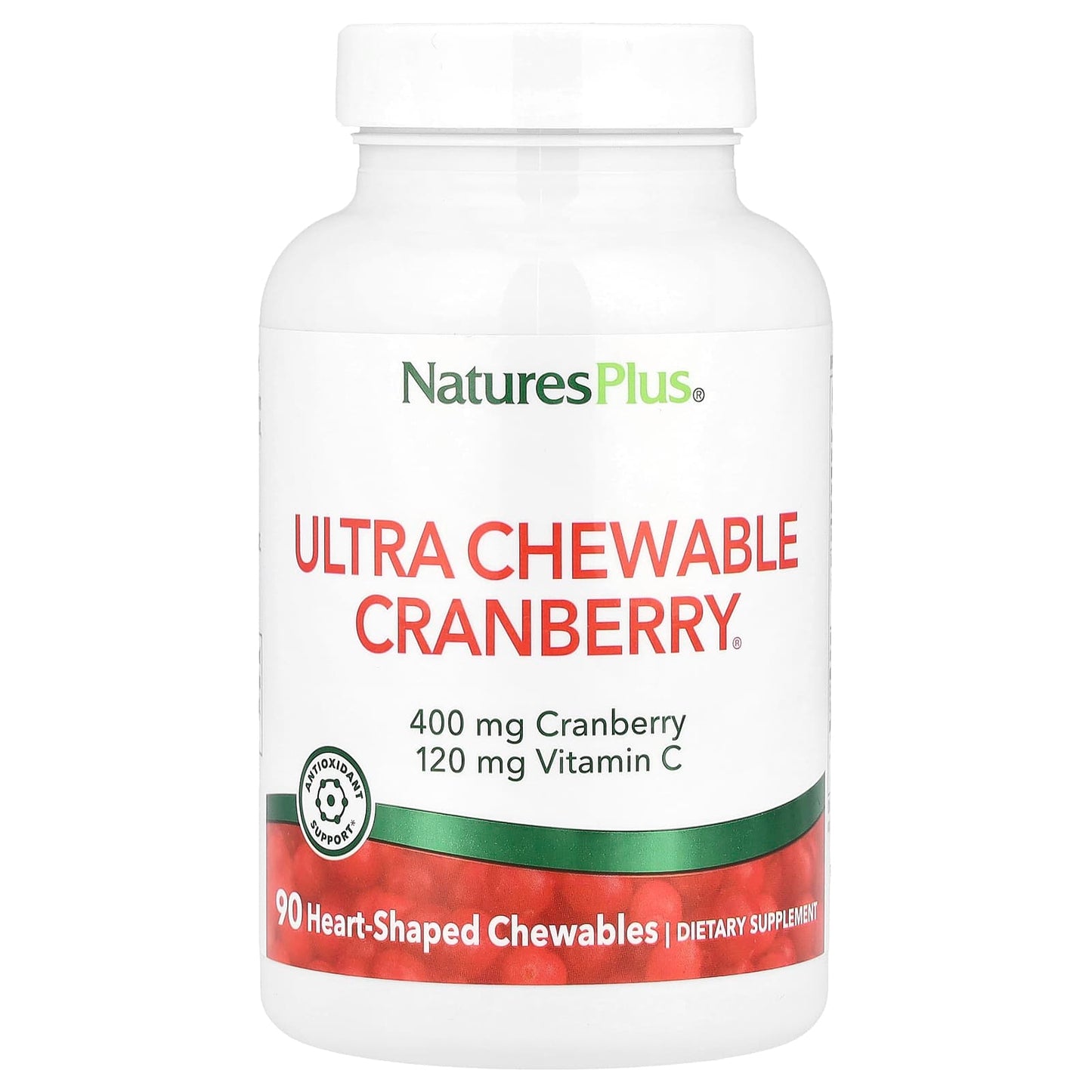 NaturesPlus, Ultra Chewable Cranberry®, 90 Heart-Shaped Chewables - Image 1