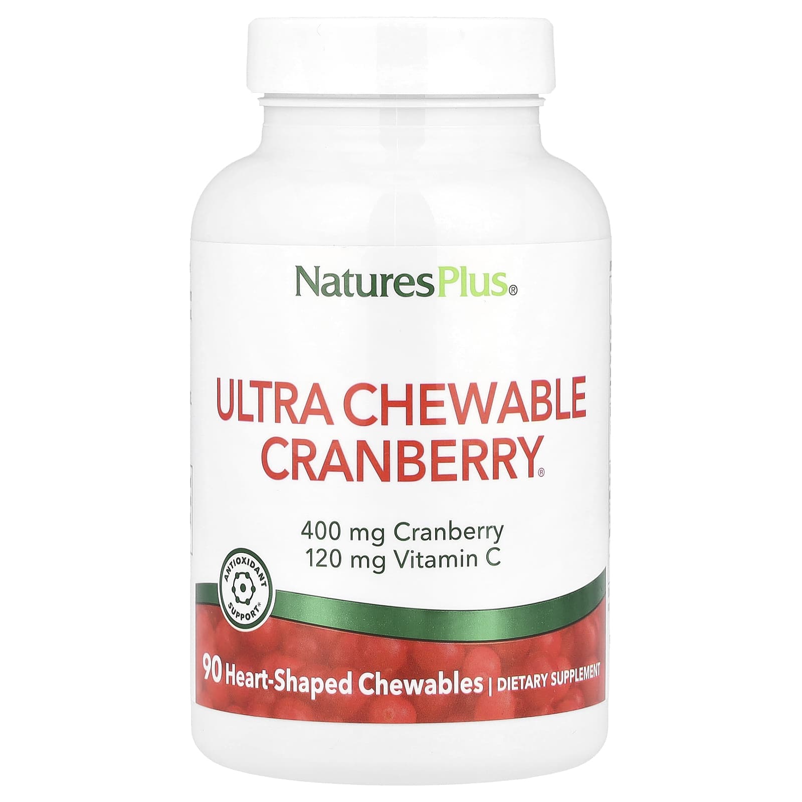 NaturesPlus, Ultra Chewable Cranberry®, 90 Heart-Shaped Chewables - Image 1