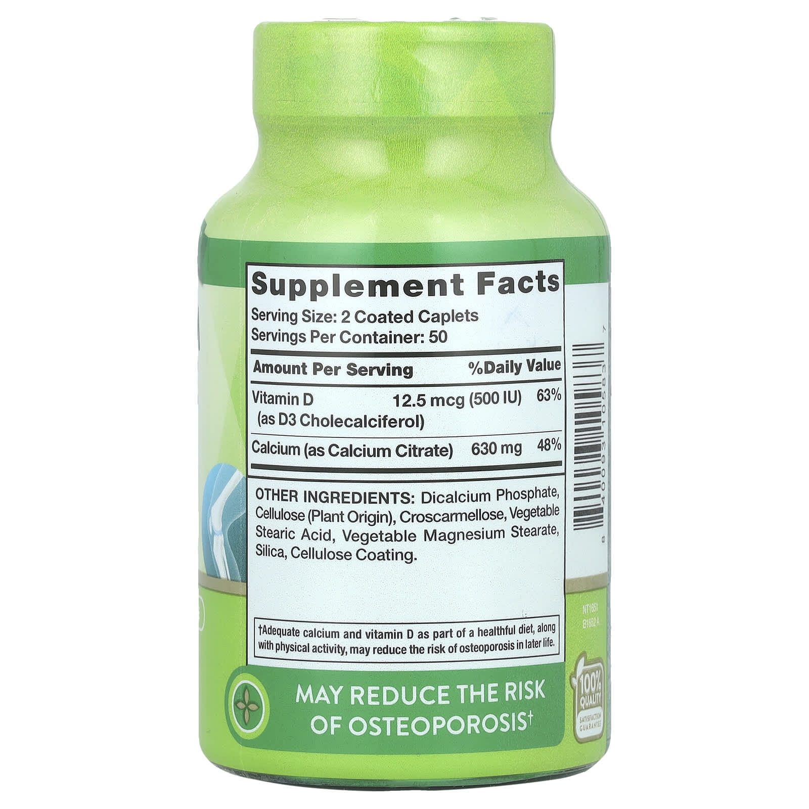 Nature's Truth, Calcium Citrate Plus D3, 100 Coated Caplets - Image 2
