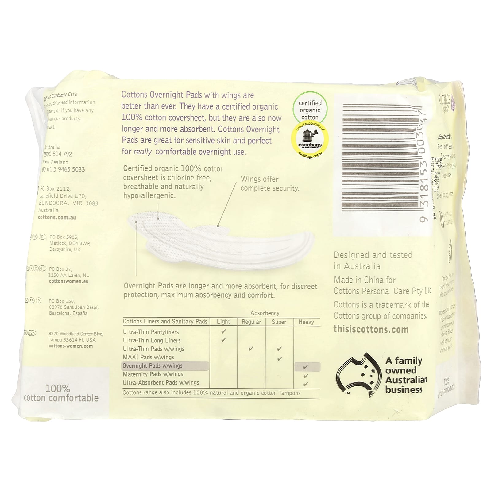Organic Cotton Overnight Pads with Wings, Heavy, Unscented, 10 Pads - Image 2
