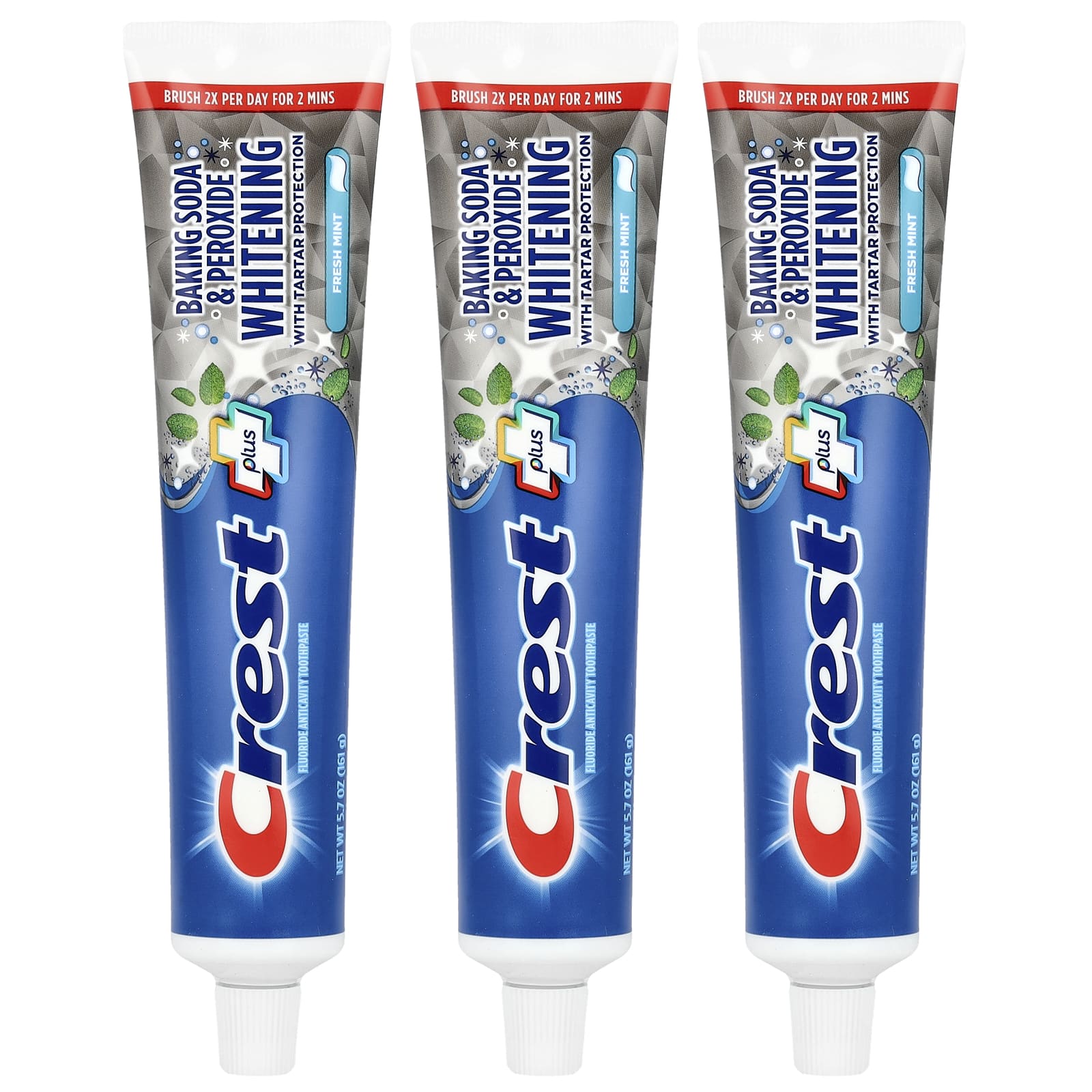 Crest Fluoride Toothpaste, 3 Pack, Whitening, Fresh Mint, 161g - Image 1
