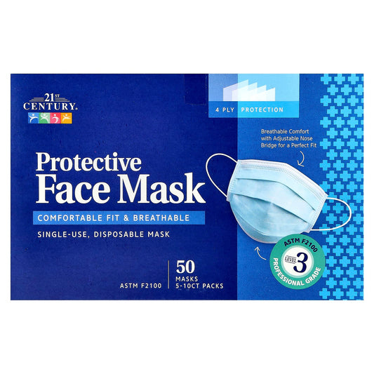 Protective Face Masks 50-Piece Pack, ASTM F2100 Certified, Single Use Disposable - Image 1
