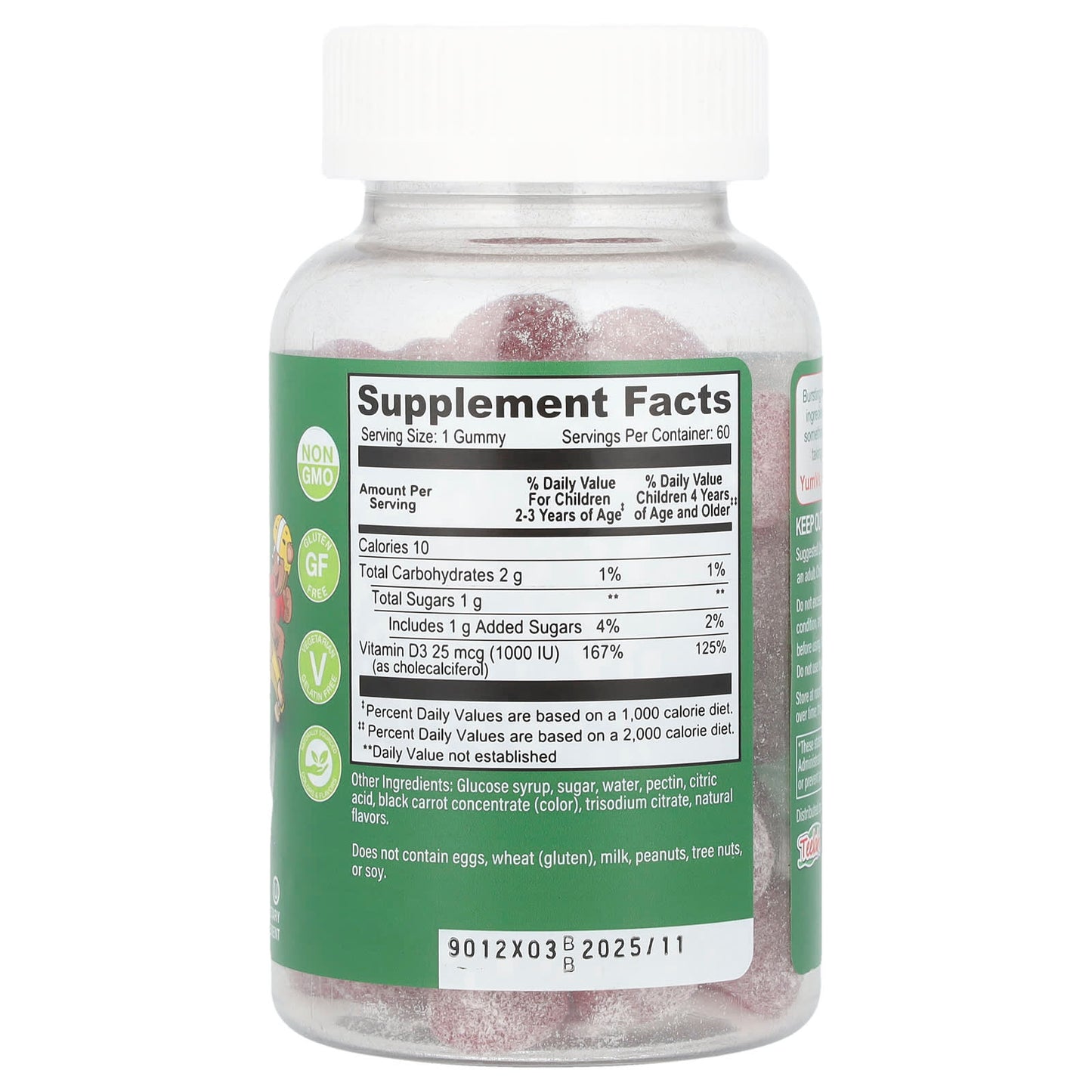 YumVs, Vitamin D3 Gummies, Strawberry, 25 mcg (1,000 IU), 60 Gummies - Image 2