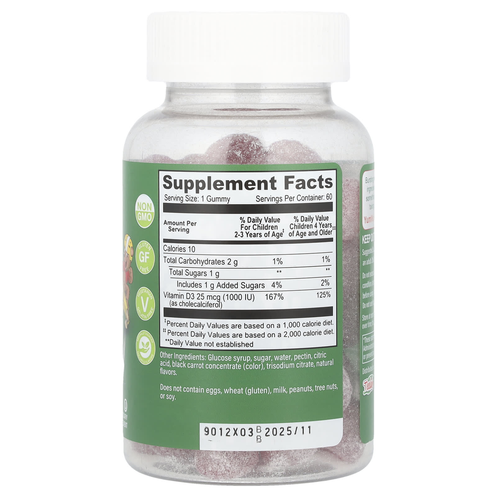 YumVs, Vitamin D3 Gummies, Strawberry, 25 mcg (1,000 IU), 60 Gummies - Image 2