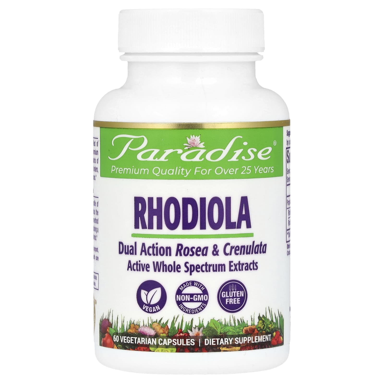 Paradise Herbs, Rhodiola, 60 Vegetarian Capsules (500 mg per Capsule) - Image 1