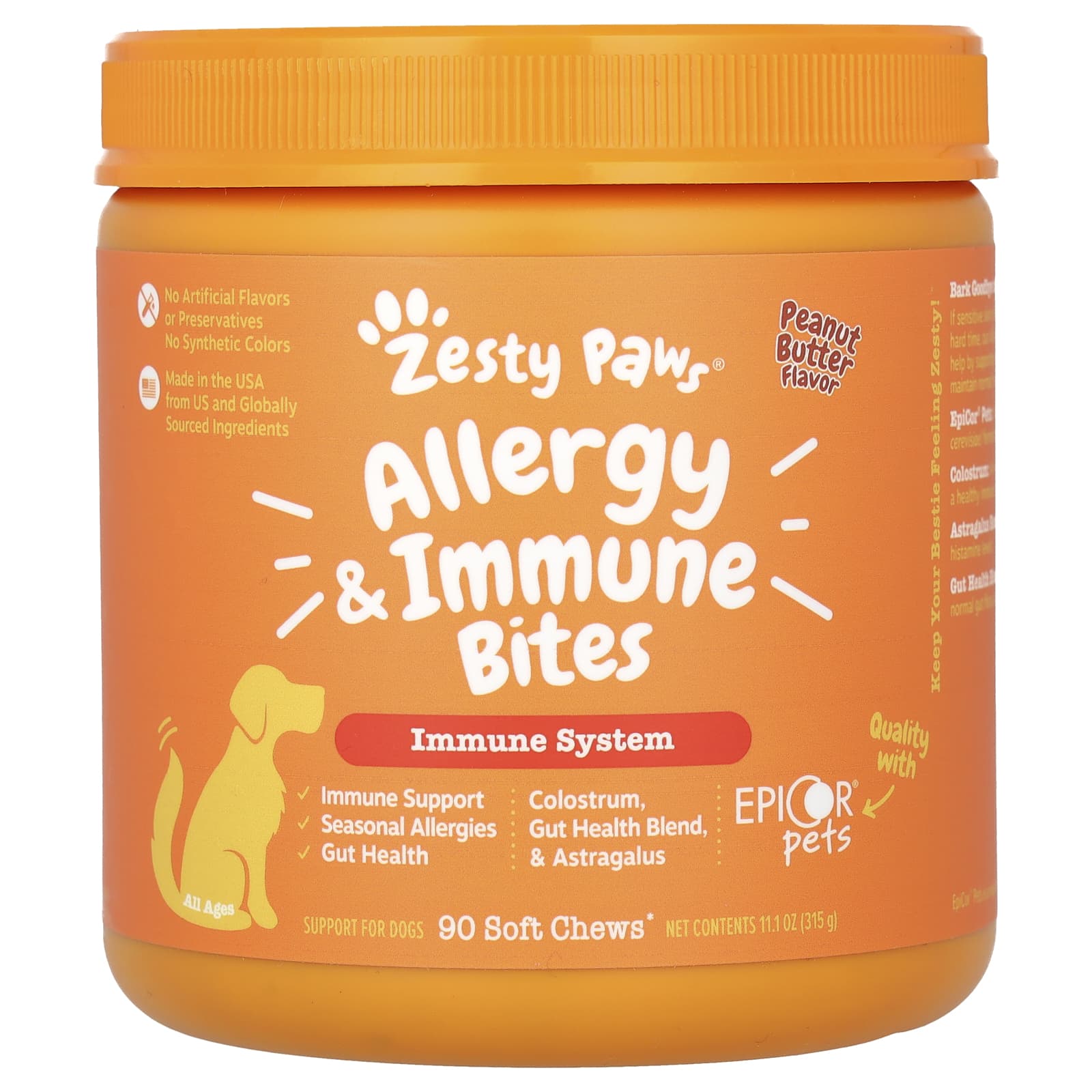 Zesty Paws, Allergy & Immune Bites, For Dogs, All Ages, Peanut Butter, 90 Soft Chews, 11.1 oz (315 g) - Image 1
