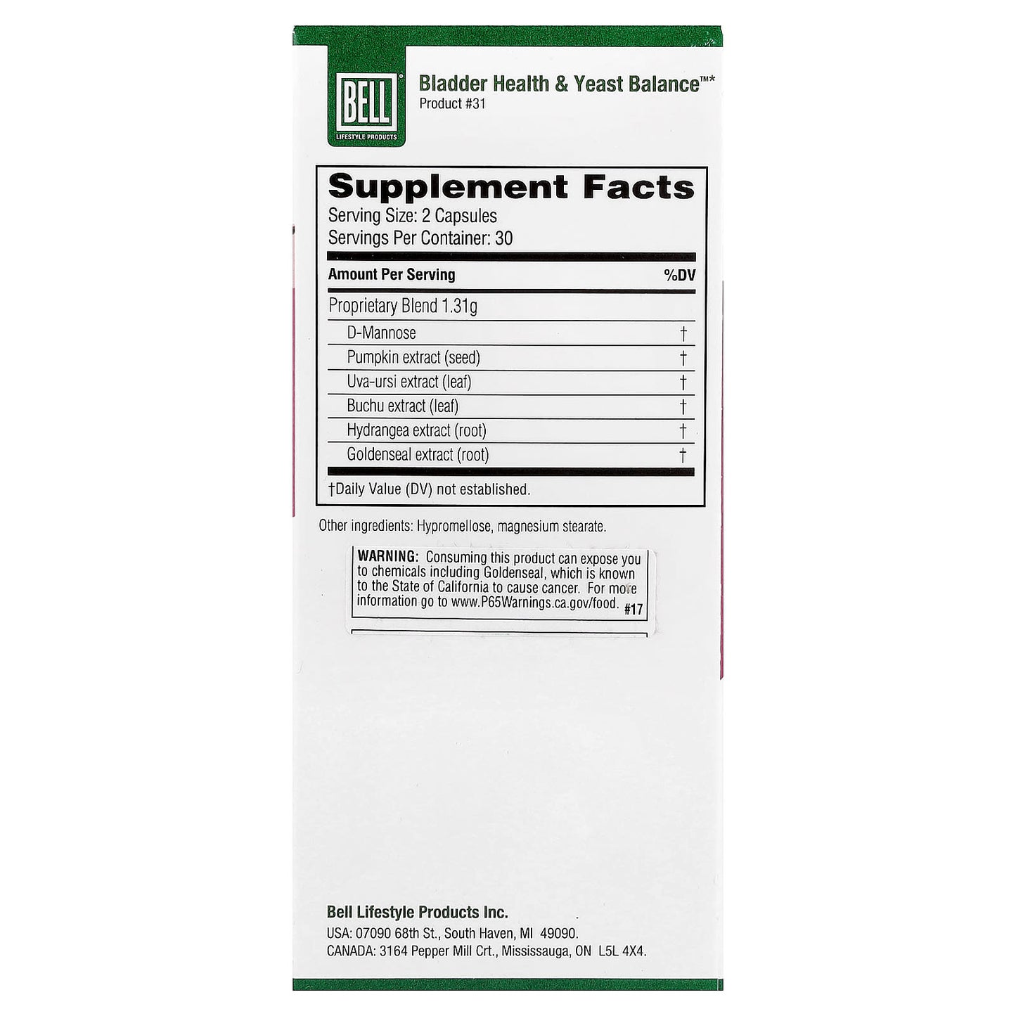 Bell Lifestyle Bladder Health & Yeast Balance Support Supplement - 60 Capsules - Image 2