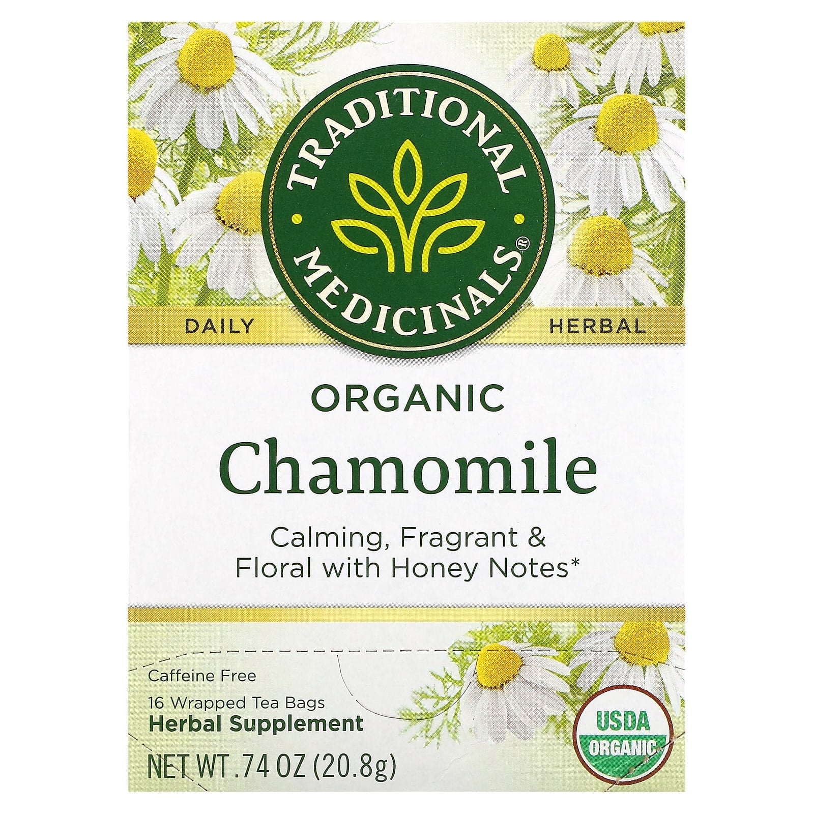 Traditional Medicinals, Organic Chamomile, Caffeine Free, 16 Wrapped Tea Bags, 0.74 oz (20.8 g) - Image 1
