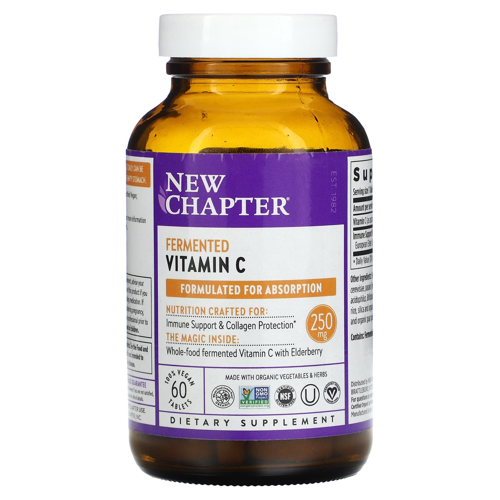 New Chapter, Fermented Vitamin C, 250 mg, 60 Vegan Tablets - Image 1