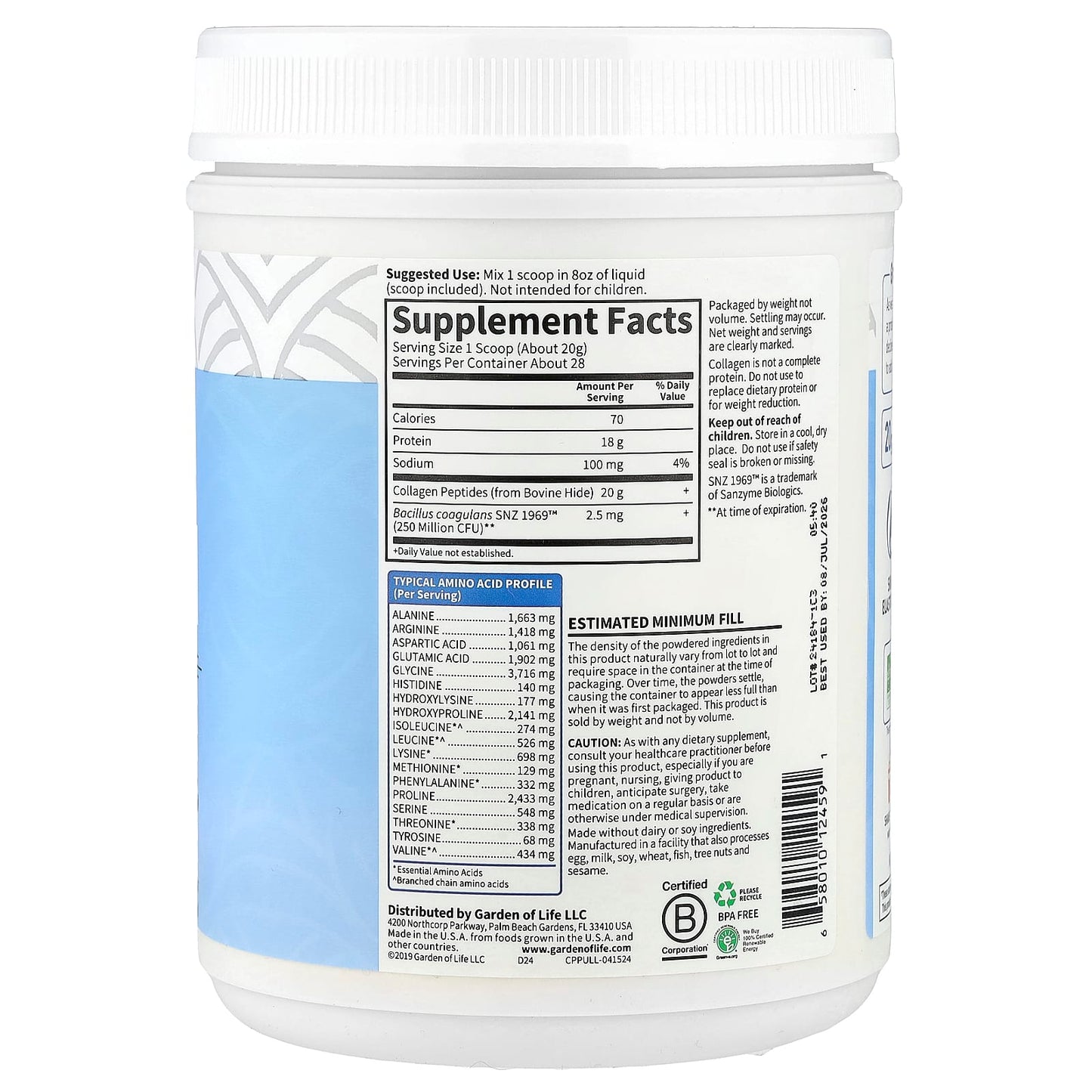 Garden of Life Grass Fed Collagen Peptides Supplement 19.75 oz - Image 2