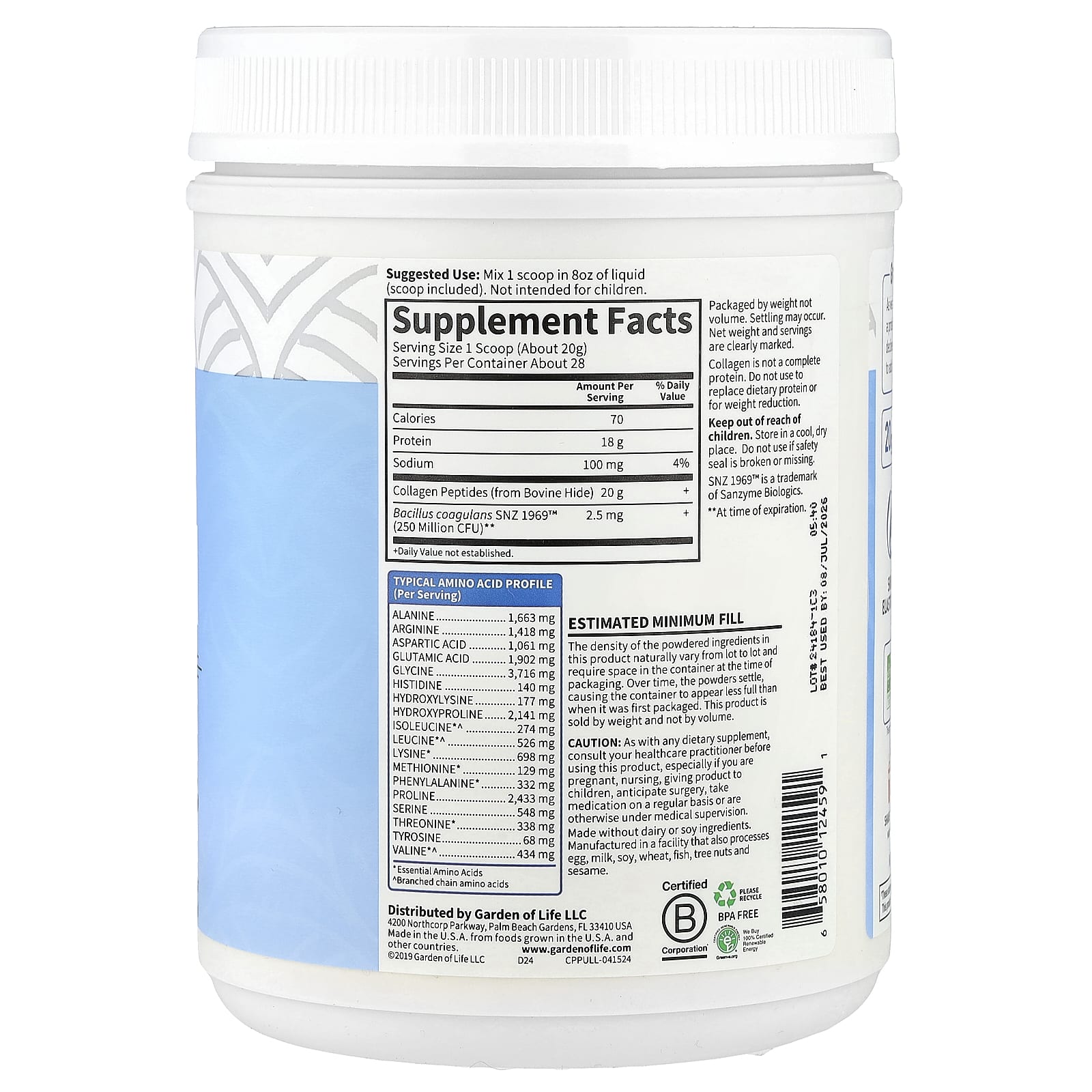 Garden of Life Grass Fed Collagen Peptides Supplement 19.75 oz - Image 2