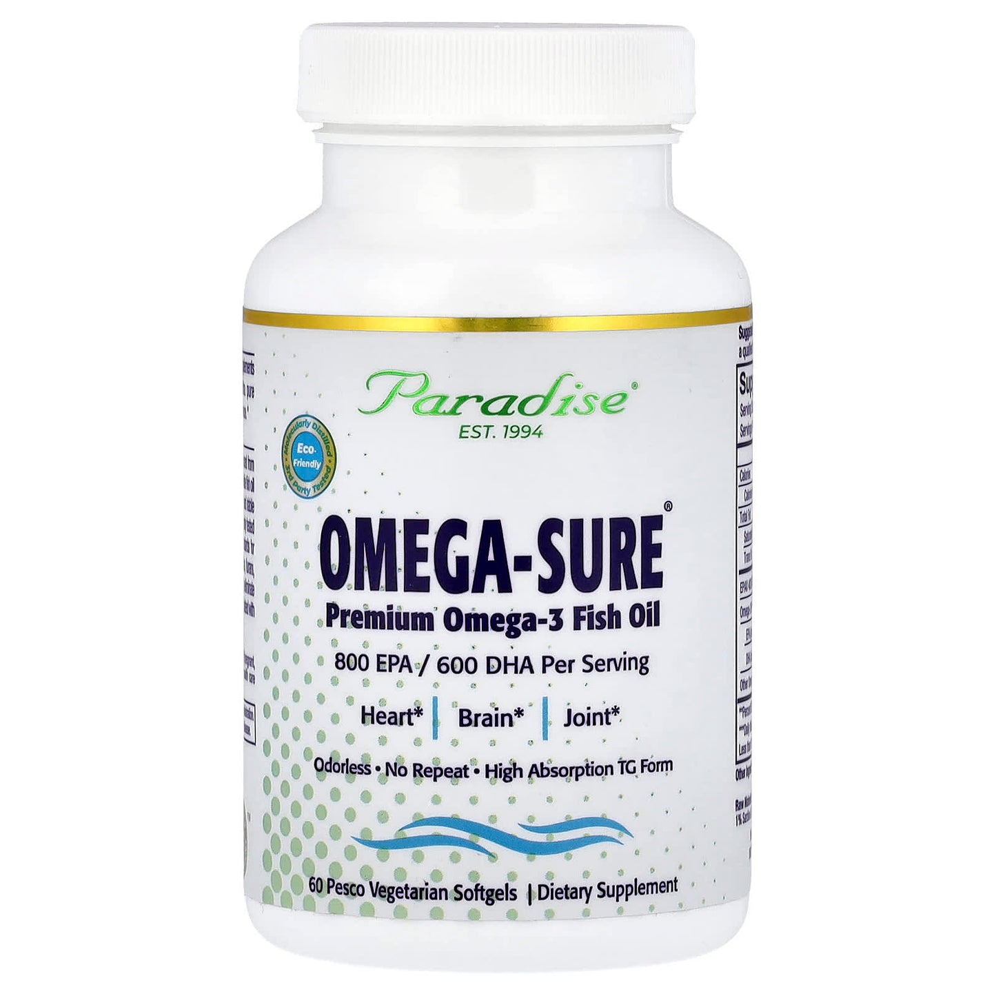 Paradise Herbs, Omega-Sure®, Premium Omega-3 Fish Oil, 60 Pesco Vegetarian Softgels - Image 1