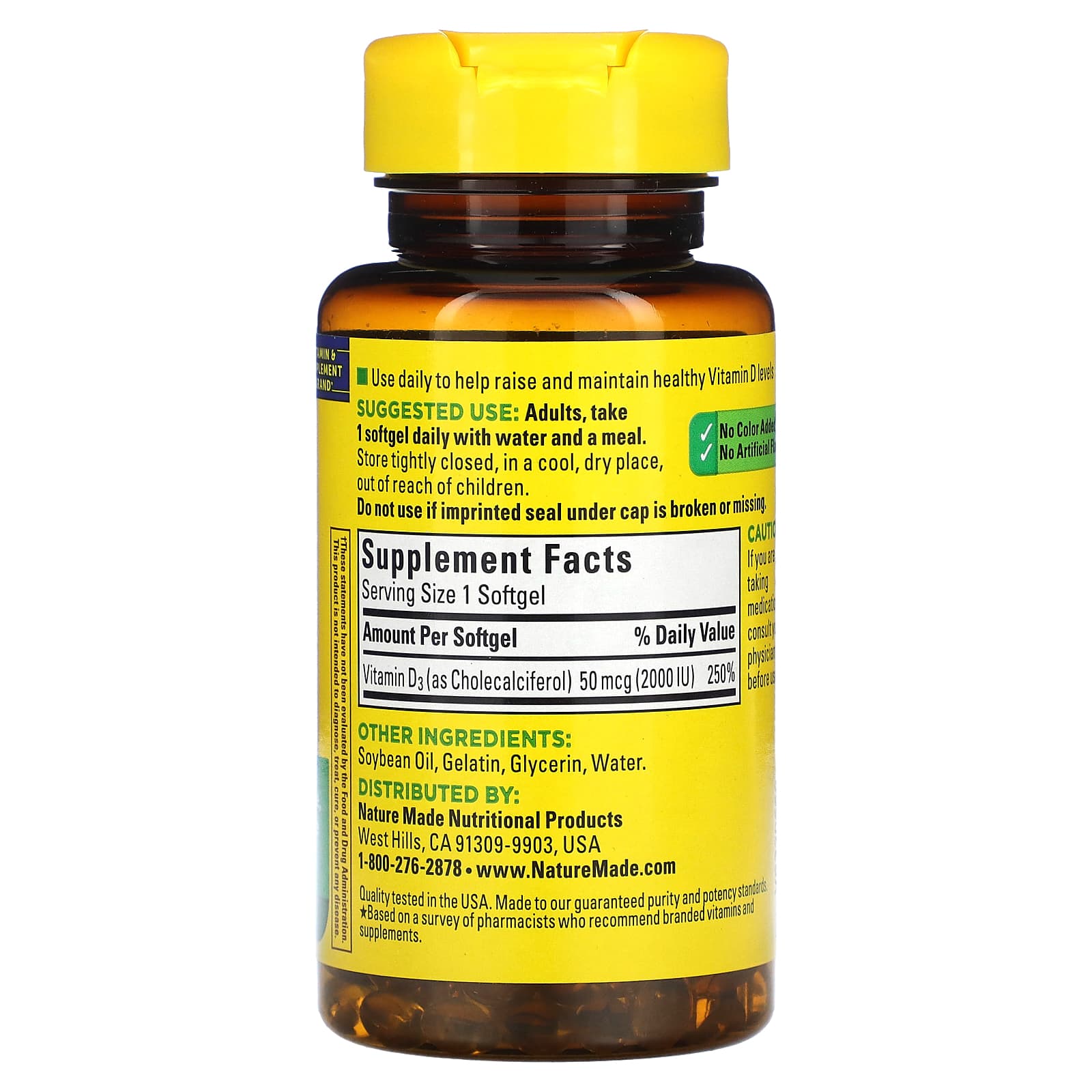 Nature Made, Vitamin D3, 50 mcg (2,000 IU), 90 Softgels - Image 2