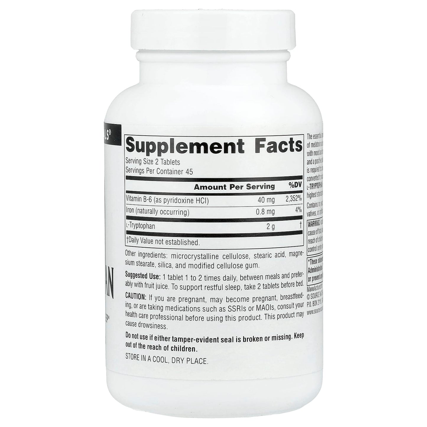 Source Naturals, L-Tryptophan, 90 Tablets - Image 2