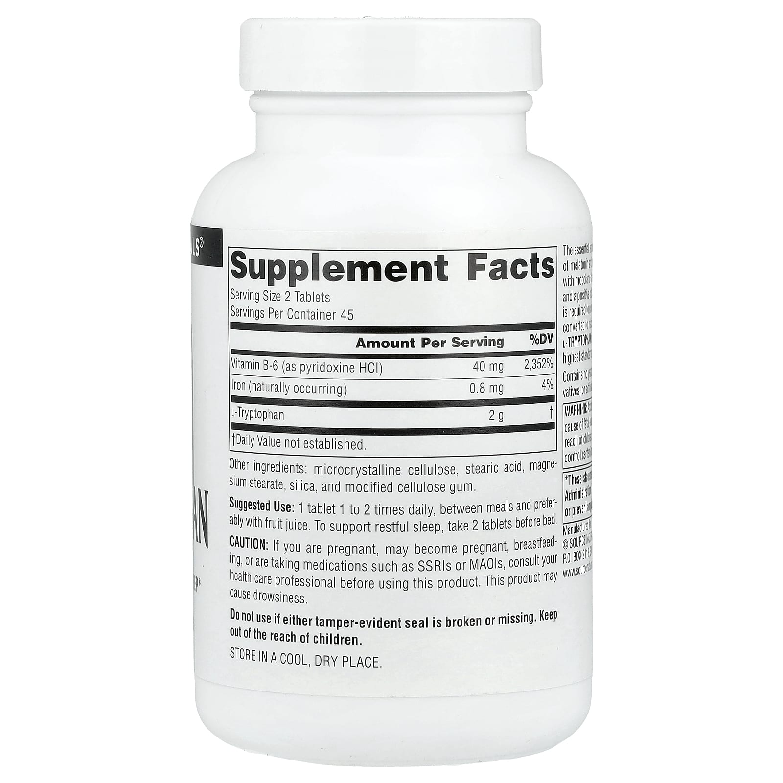 Source Naturals, L-Tryptophan, 90 Tablets - Image 2