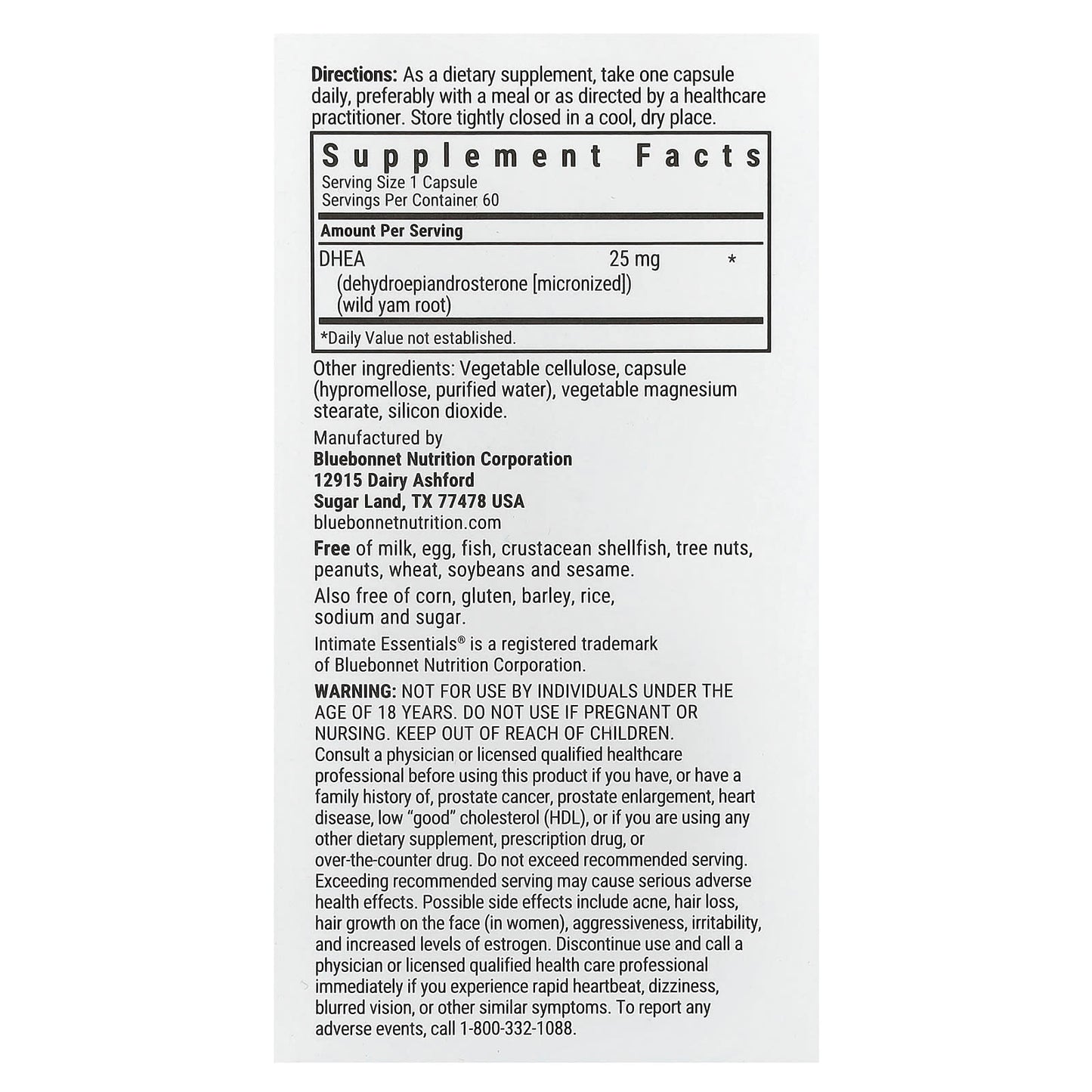 Bluebonnet Nutrition Intimate Essentials DHEA 25mg Capsules - Image 2