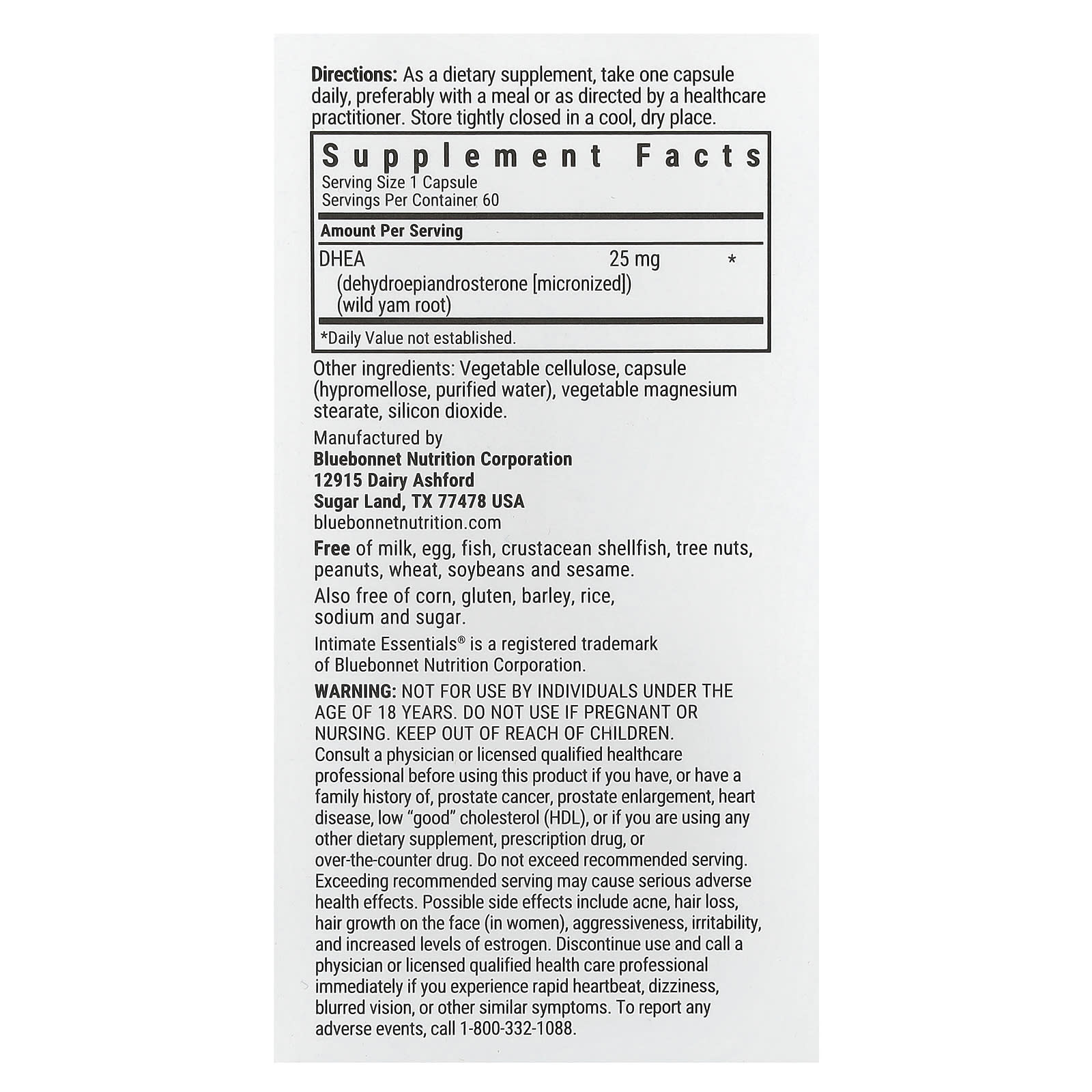 Bluebonnet Nutrition Intimate Essentials DHEA 25mg Capsules - Image 2
