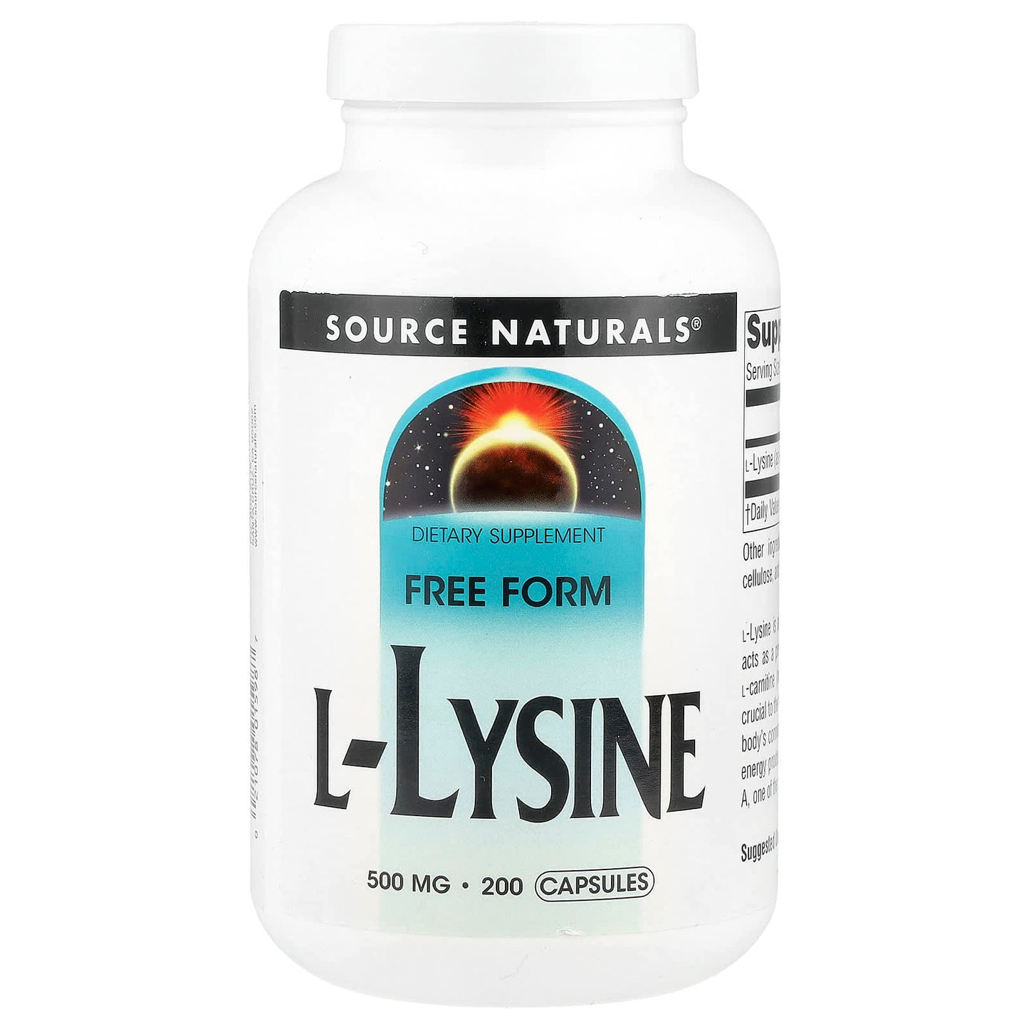 Source Naturals, L-Lysine, 500 mg, 200 Capsules - Image 1