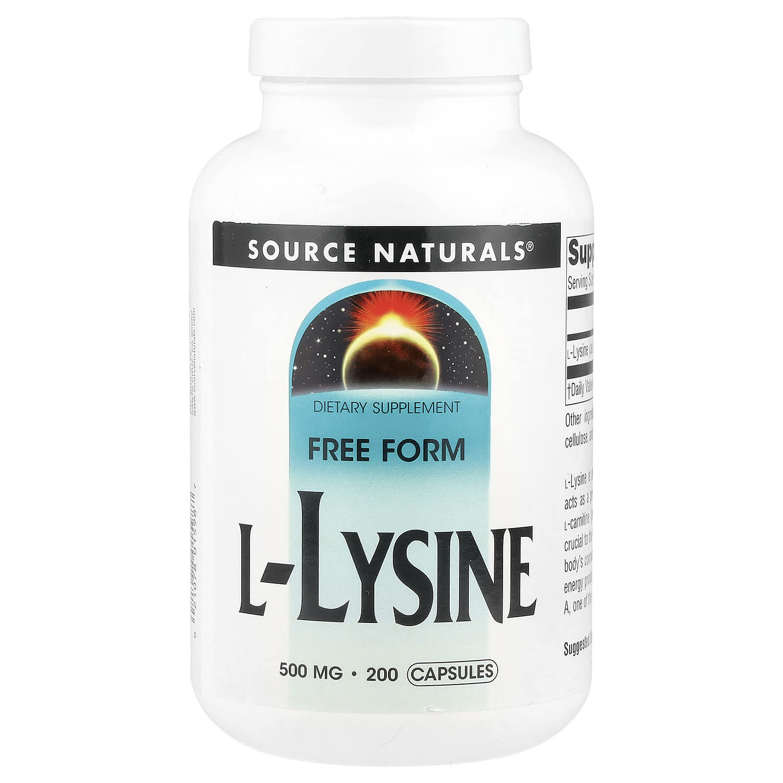 Source Naturals, L-Lysine, 500 mg, 200 Capsules - Image 1