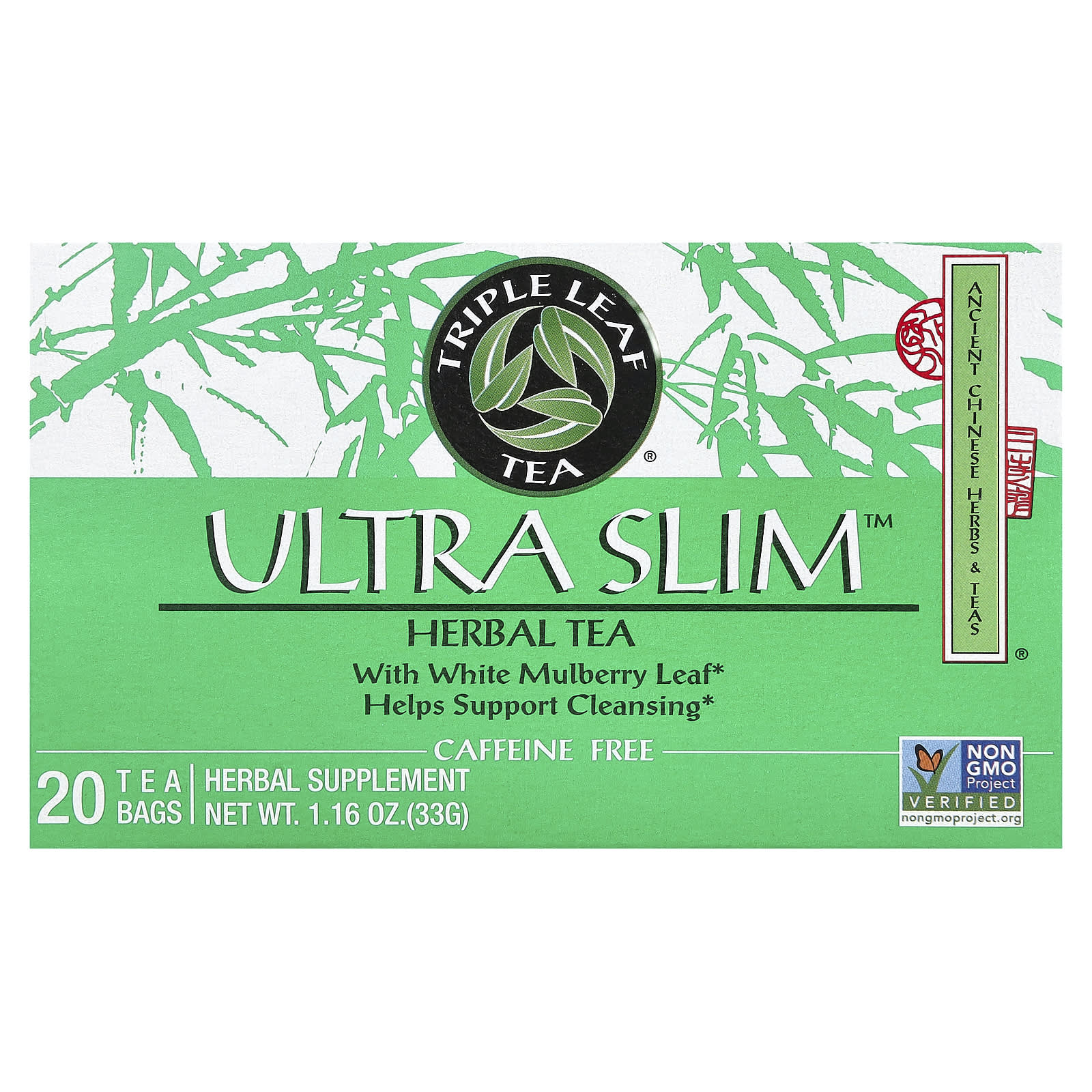 Triple Leaf Tea, Ultra Slim, Herbal Tea, With White Mulberry Leaf, Caffeine-Free, 20 Tea Bags, 1.16 oz (33 g)