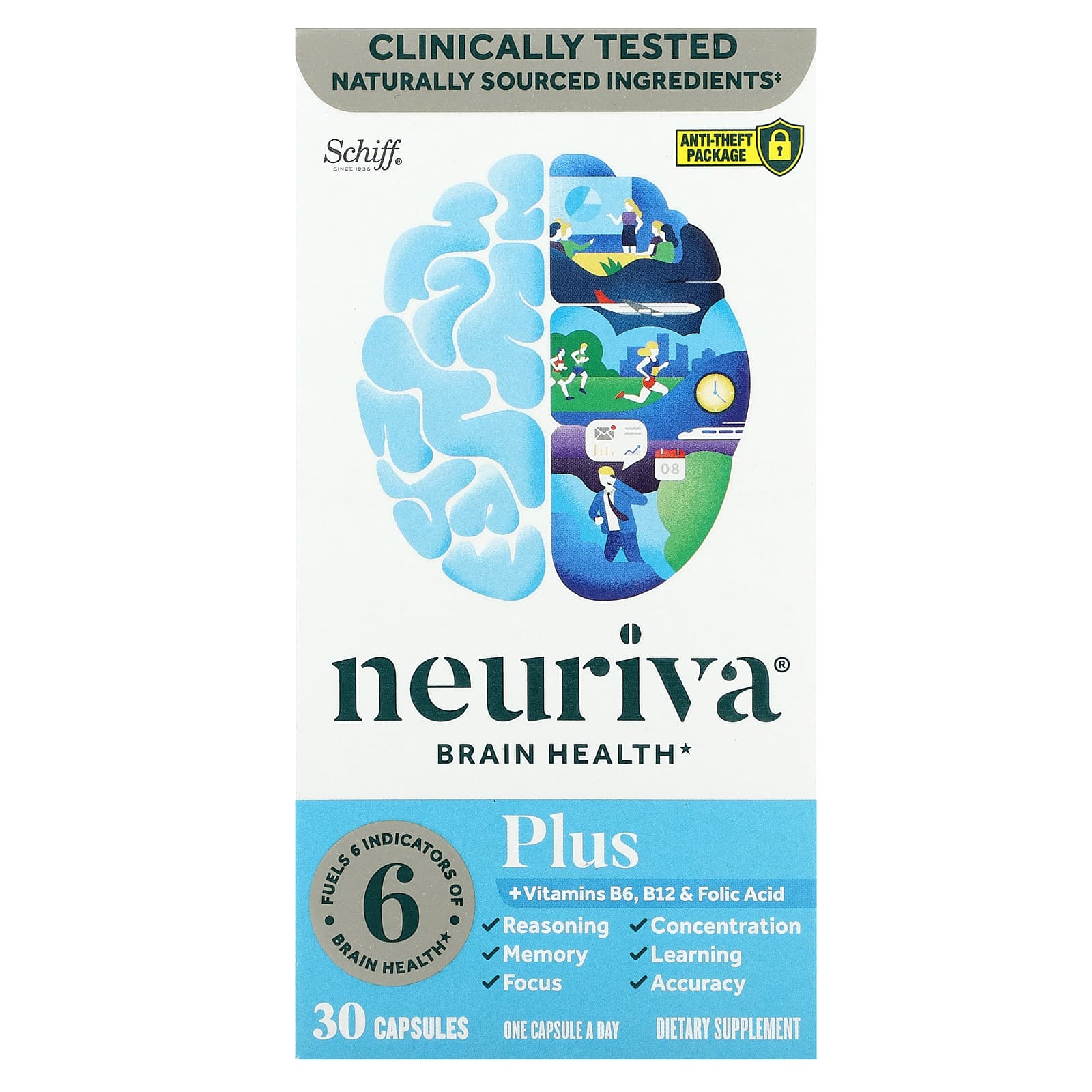 Schiff, Neuriva Brain Health, Plus Vitamins B6, B12 & Folic Acid, 30 Capsules - Image 1