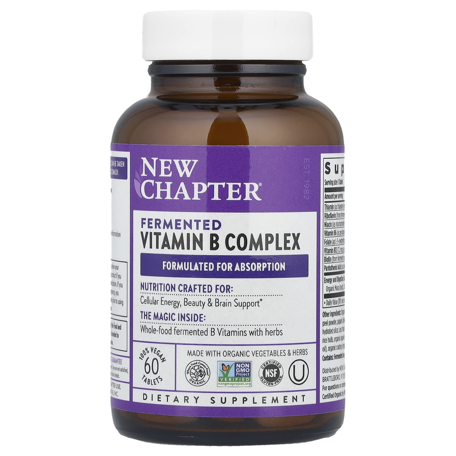 New Chapter, Fermented Vitamin B Complex, 60 Vegan Tablets - Image 1